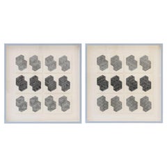 Original B&W Letterpress Prints Framed in Light Blue