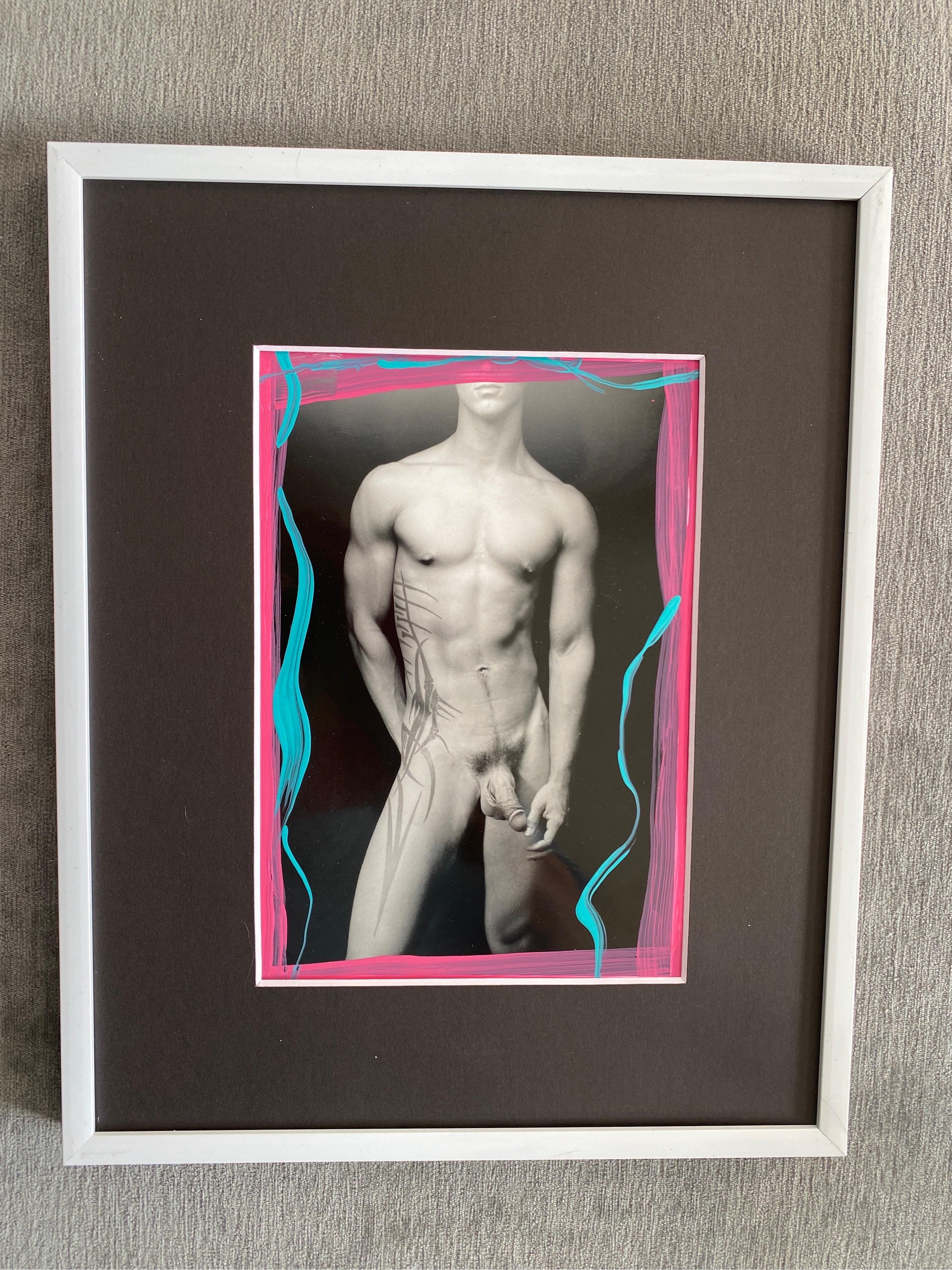 One of a series of original black and white photographs being offered for sale for the first time. Taken by fashion photographer George Machado from his book “Masculine” by Crown Publishers, NYC. These photographs have hand painted embellishments by