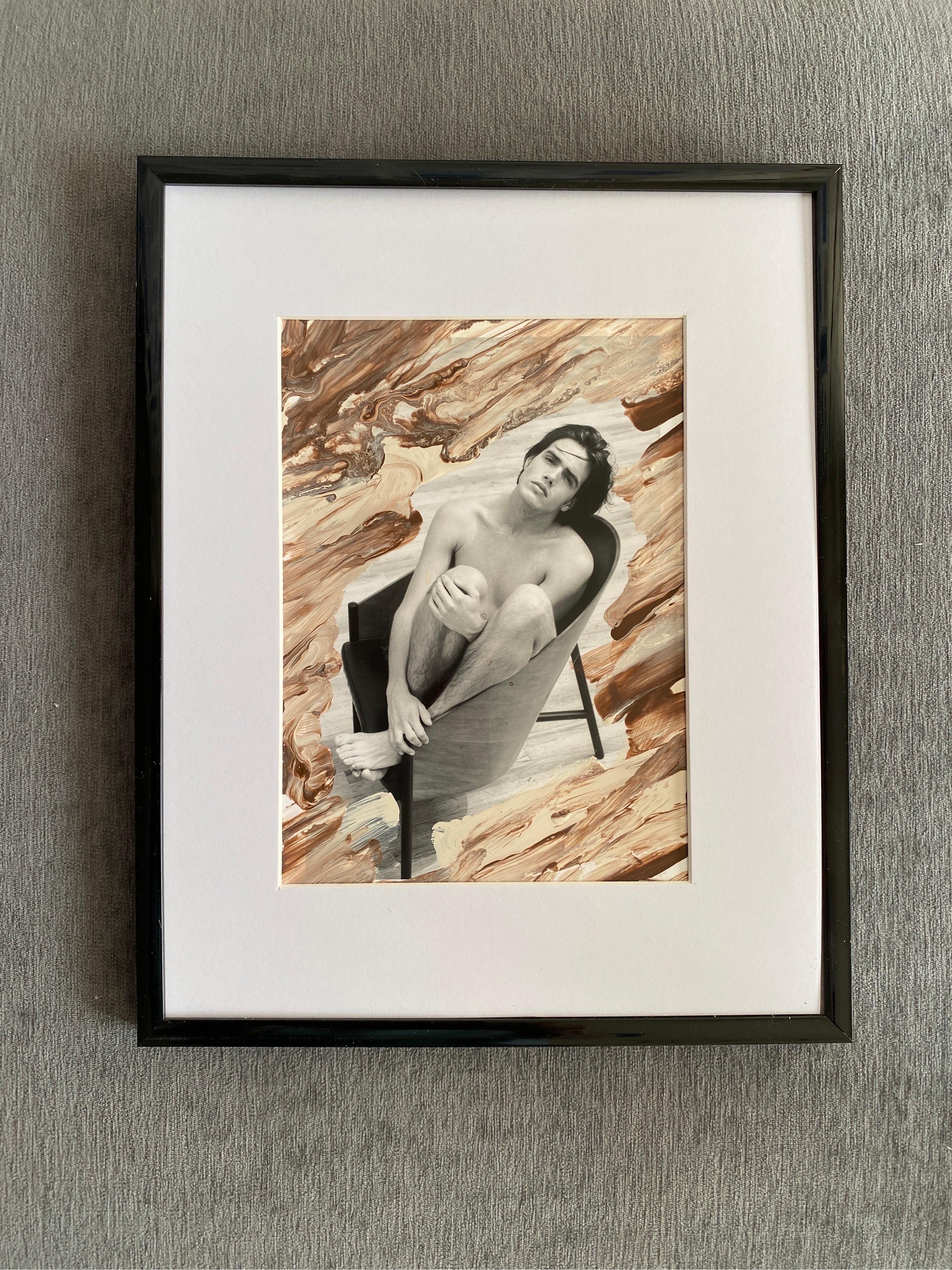One of a series of original black and white photographs being offered for sale for the first time. Taken by fashion photographer George Machado from his book “Masculine” by Crown Publishers, NYC. These photographs have hand painted embellishments by