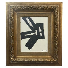 Abstracto moderno original en blanco y negro con marco dorado antiguo por Shannon Weir