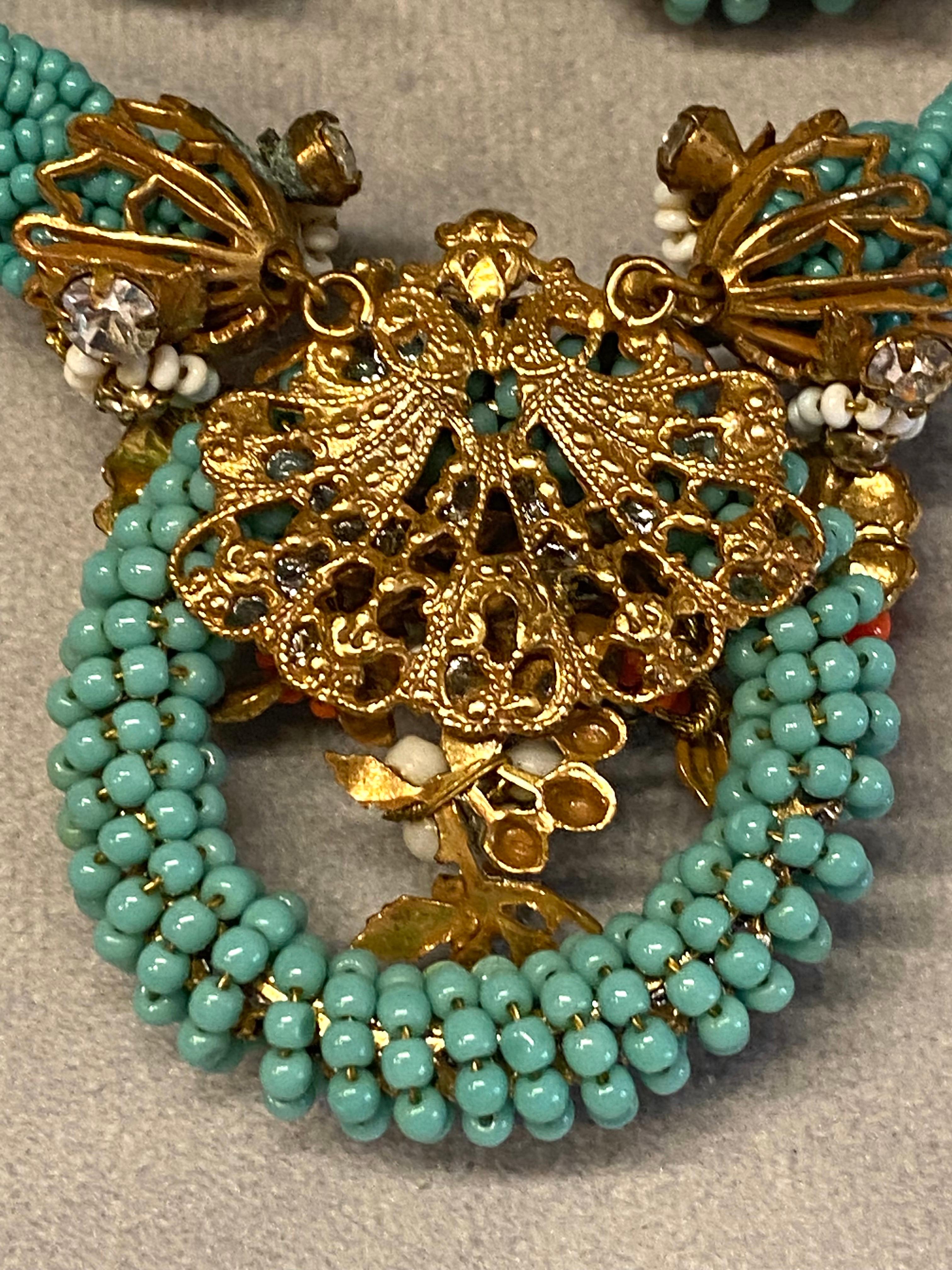 Original von Robert 1950er Jahre Türkis, Koralle und weiße Glasperlenkette & Ohrringe mit Perlen im Angebot 8