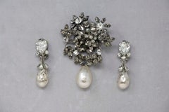 Original by Robert Faux Pearls and Rhinestones Brooch & Clip-On Earrings