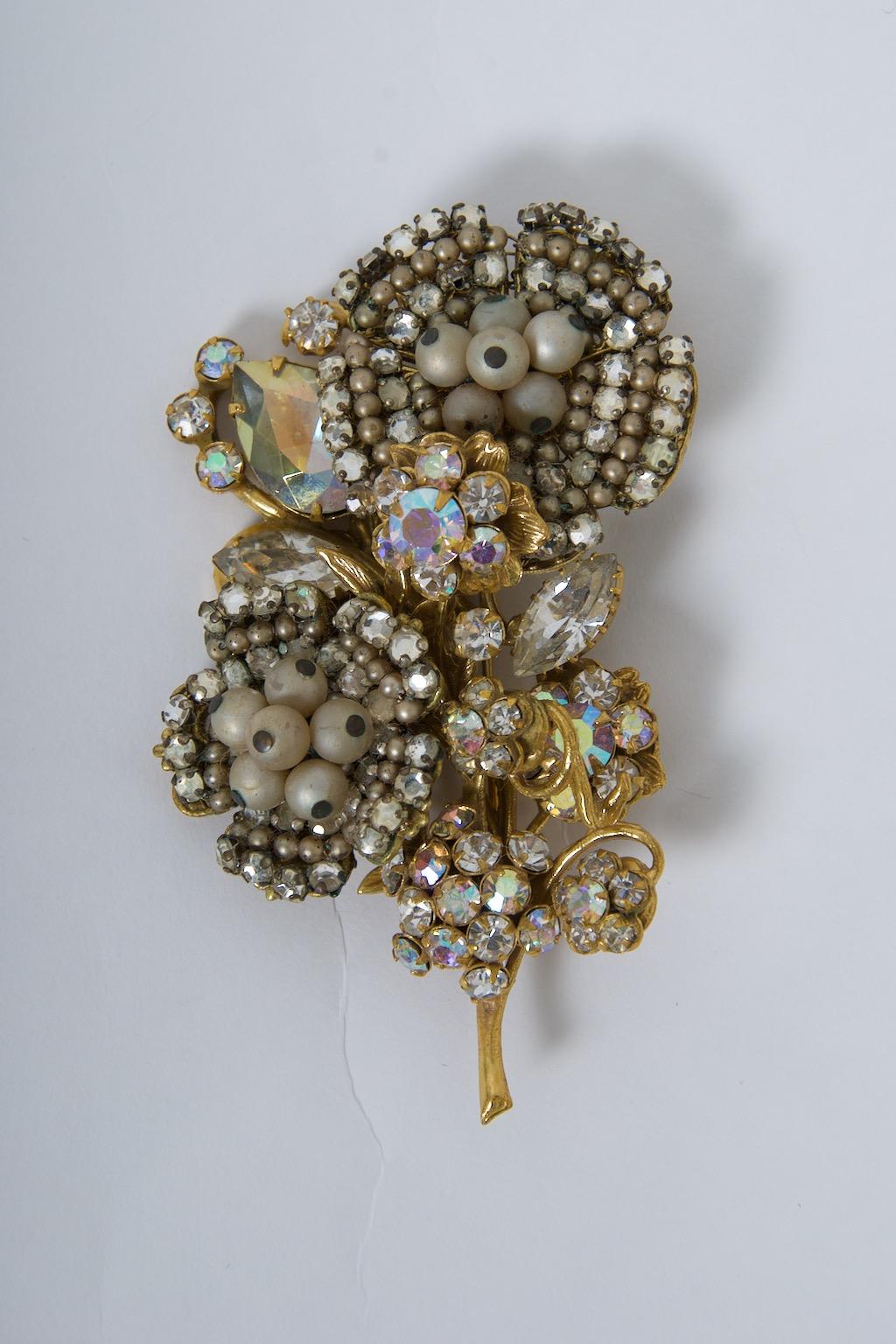 Original by Robert Floral Brooch with Crystals and Pearls For Sale 1