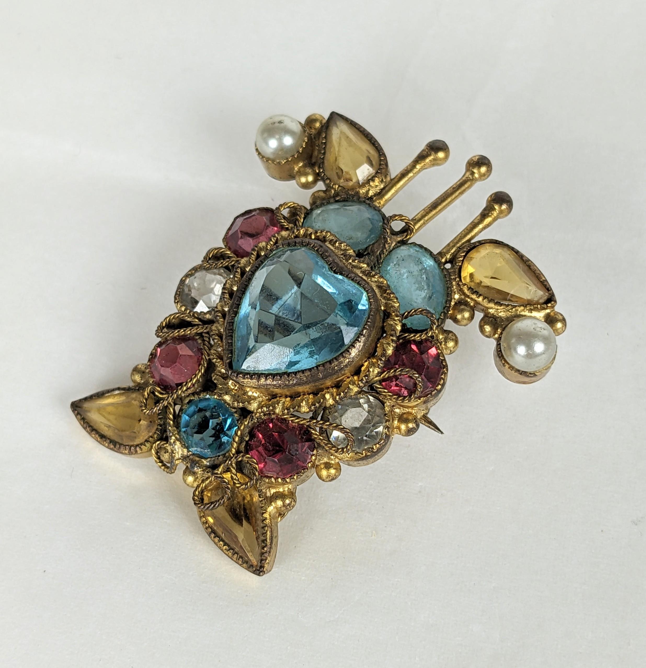 Retro Original by Robert Multi Color Crystal Heart Brooch For Sale