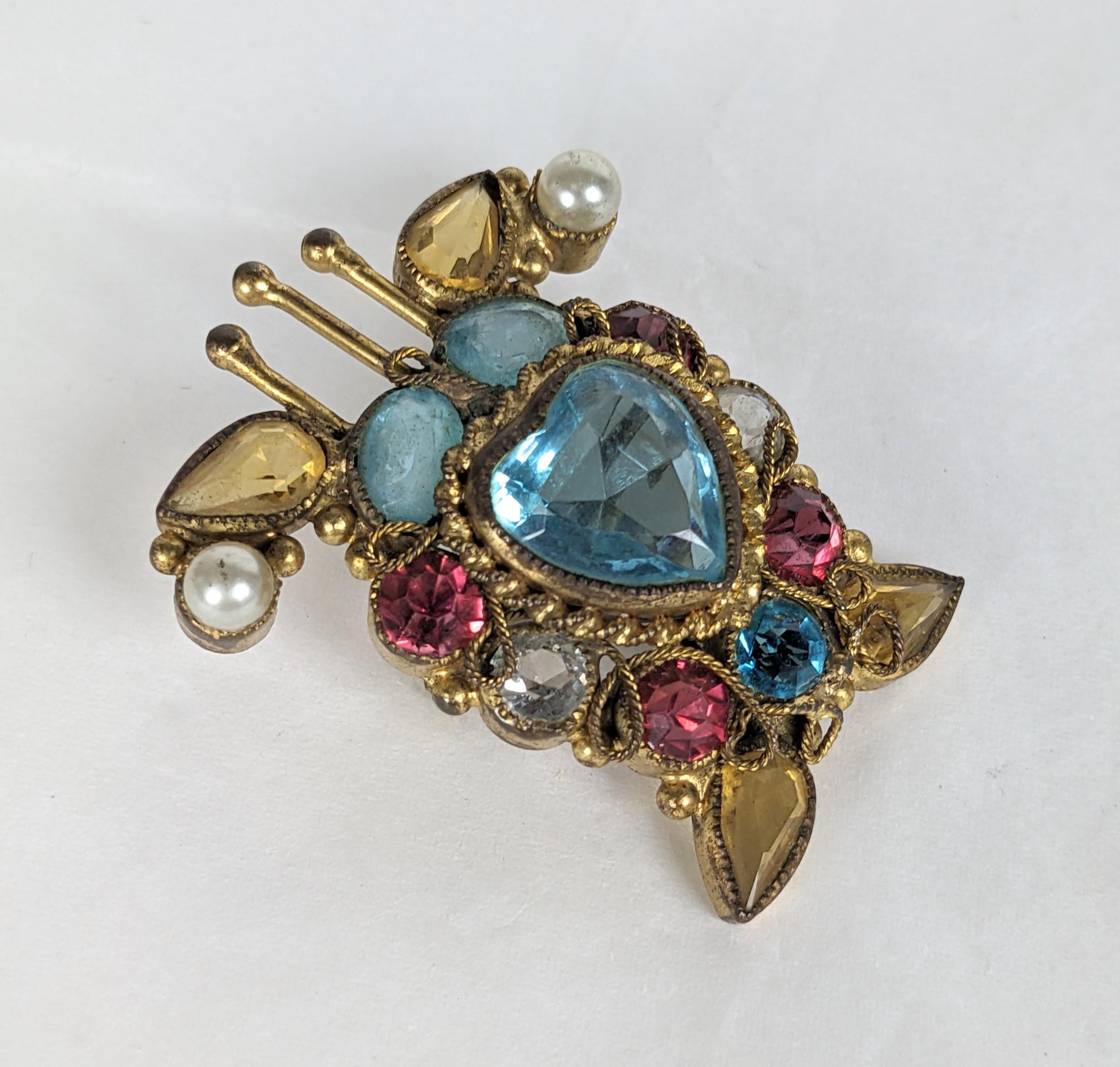 Oval Cut Original by Robert Multi Color Crystal Heart Brooch For Sale