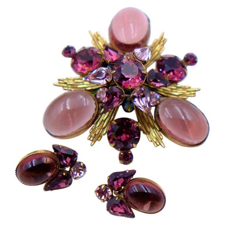 Original by Robert Purple Massive BroochPendant and Earrings Set 1950's at 1stDibs