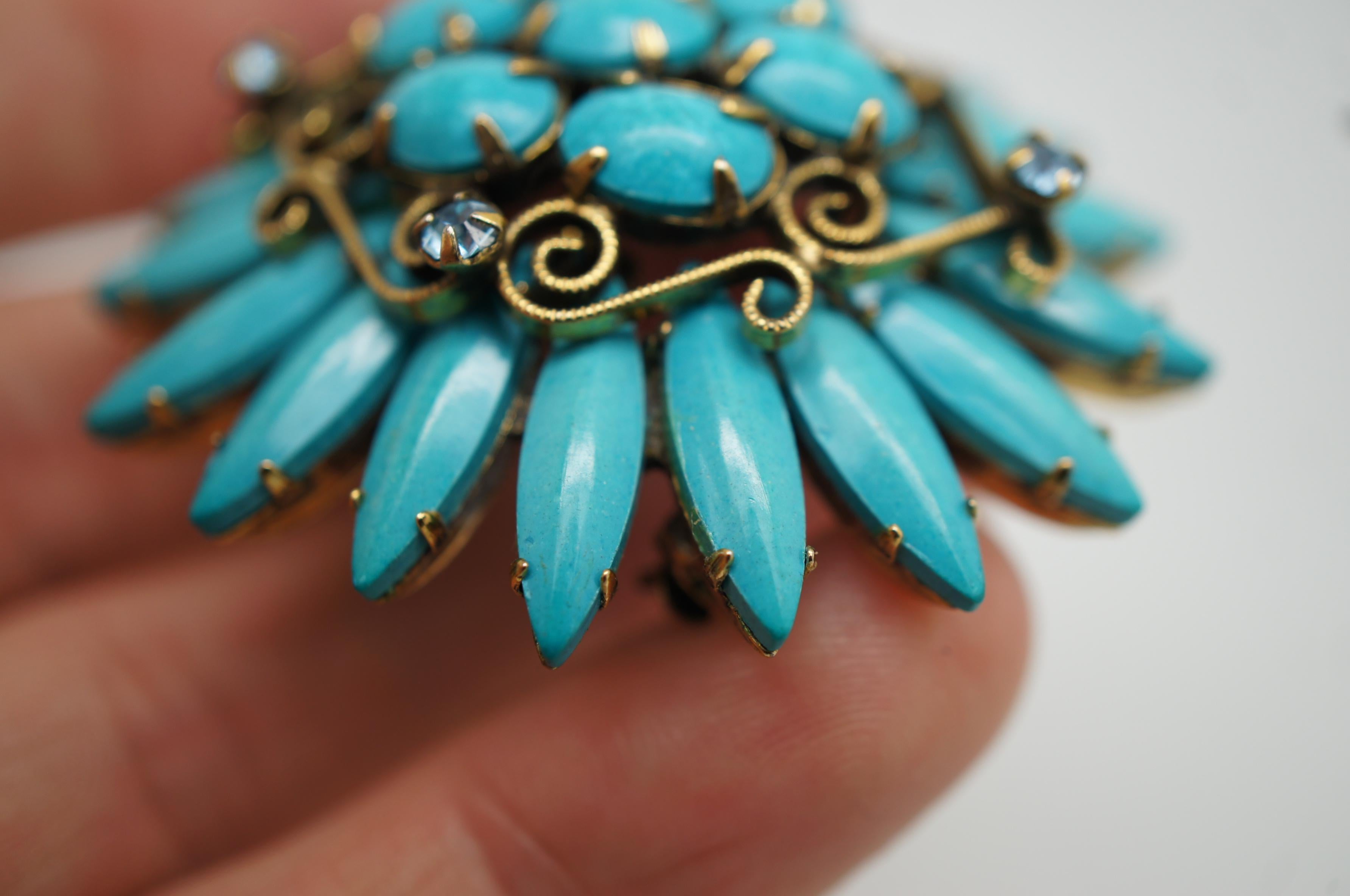 Original by Robert Southwest Turquoise Flower Pin Cluster Brooch MCM 5