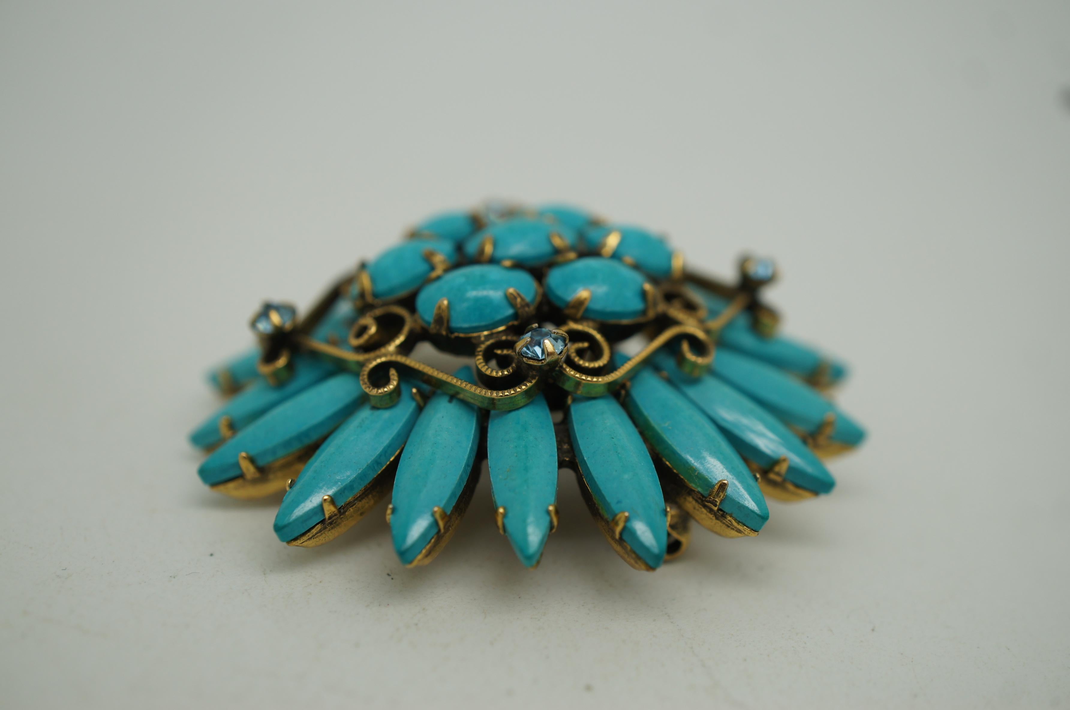 Original by Robert Southwest Turquoise Flower Pin Cluster Brooch MCM 2