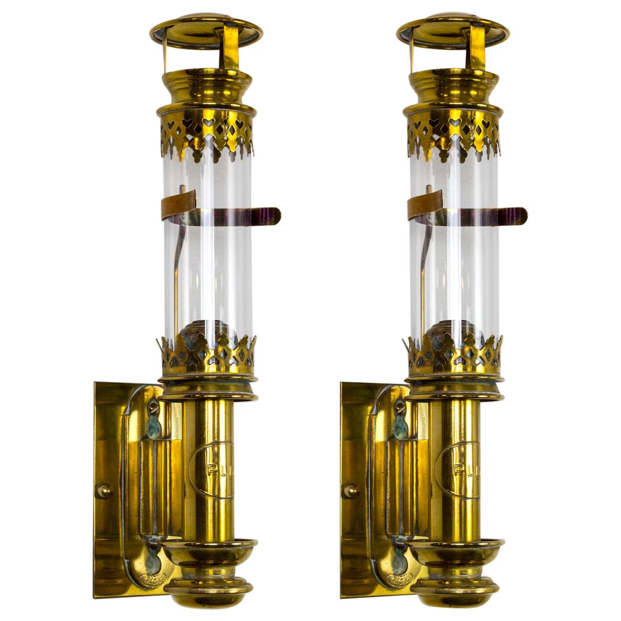 Original circa 1900 "PLM" Brass Railroad Lantern Sconces by Poyard Paris 'Pair'