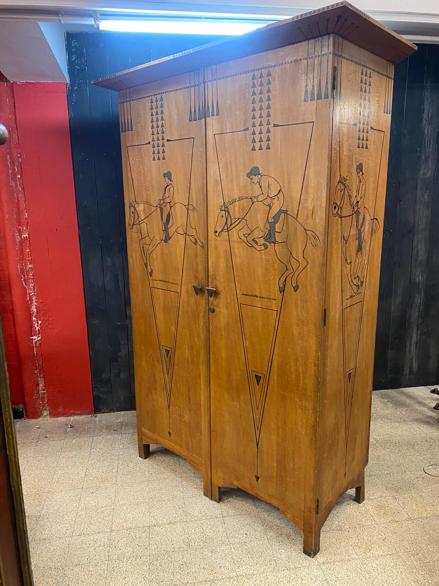 Original Cabinet Decorated with Horses and Jockeys Early 20th Century For Sale 8