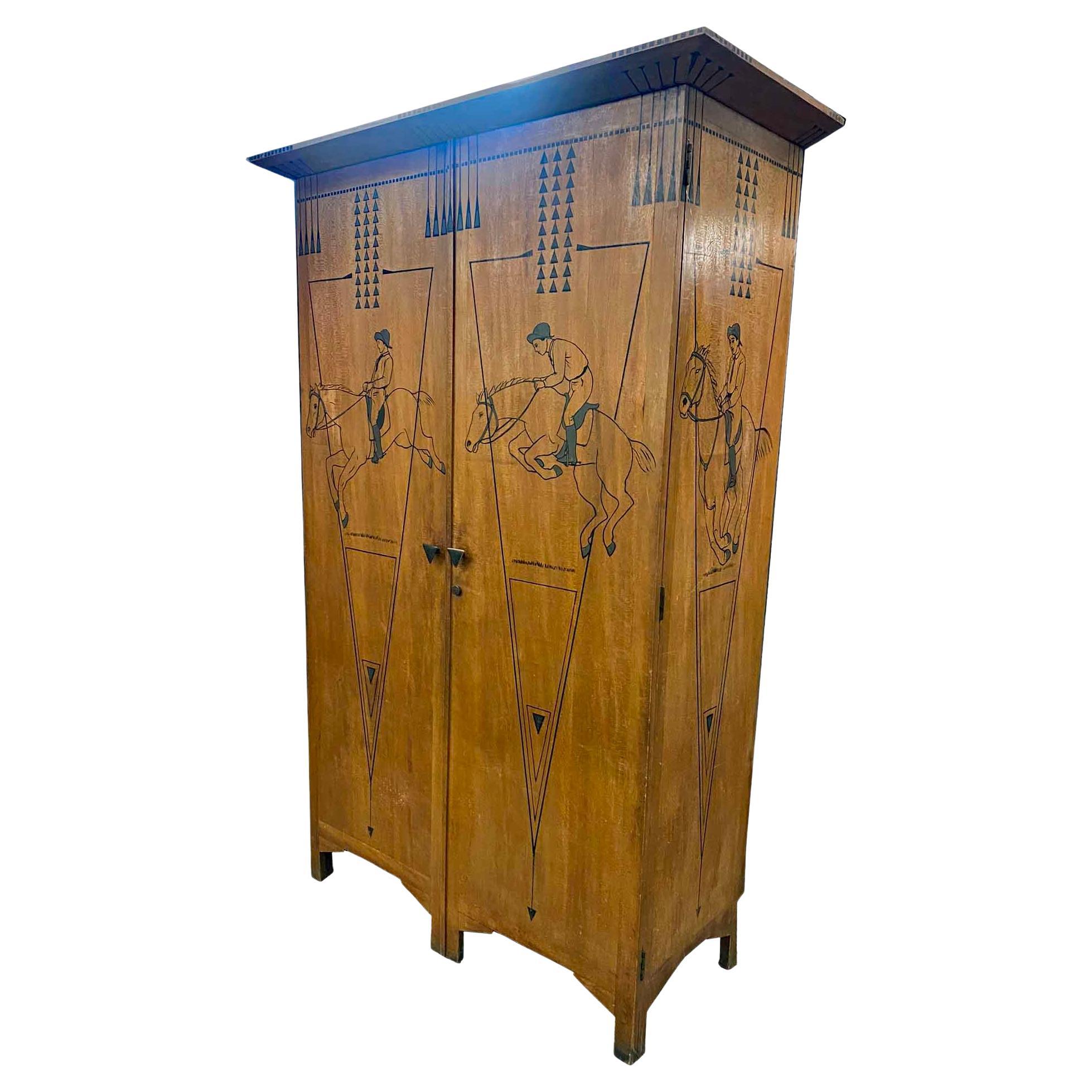 Original Cabinet Decorated with Horses and Jockeys Early 20th Century For Sale