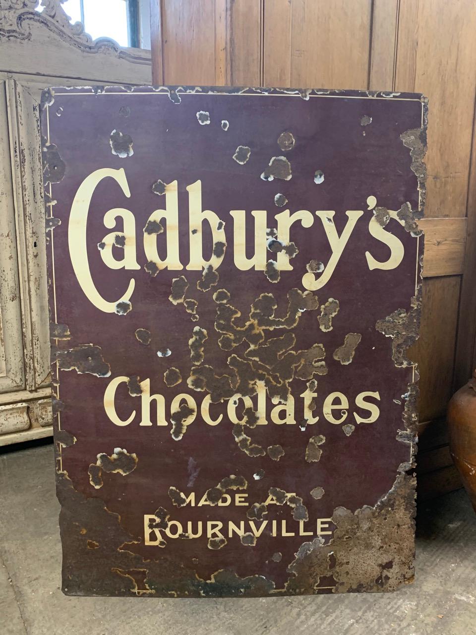 European Original Cadbury's Chocolate Enamel Sign For Sale