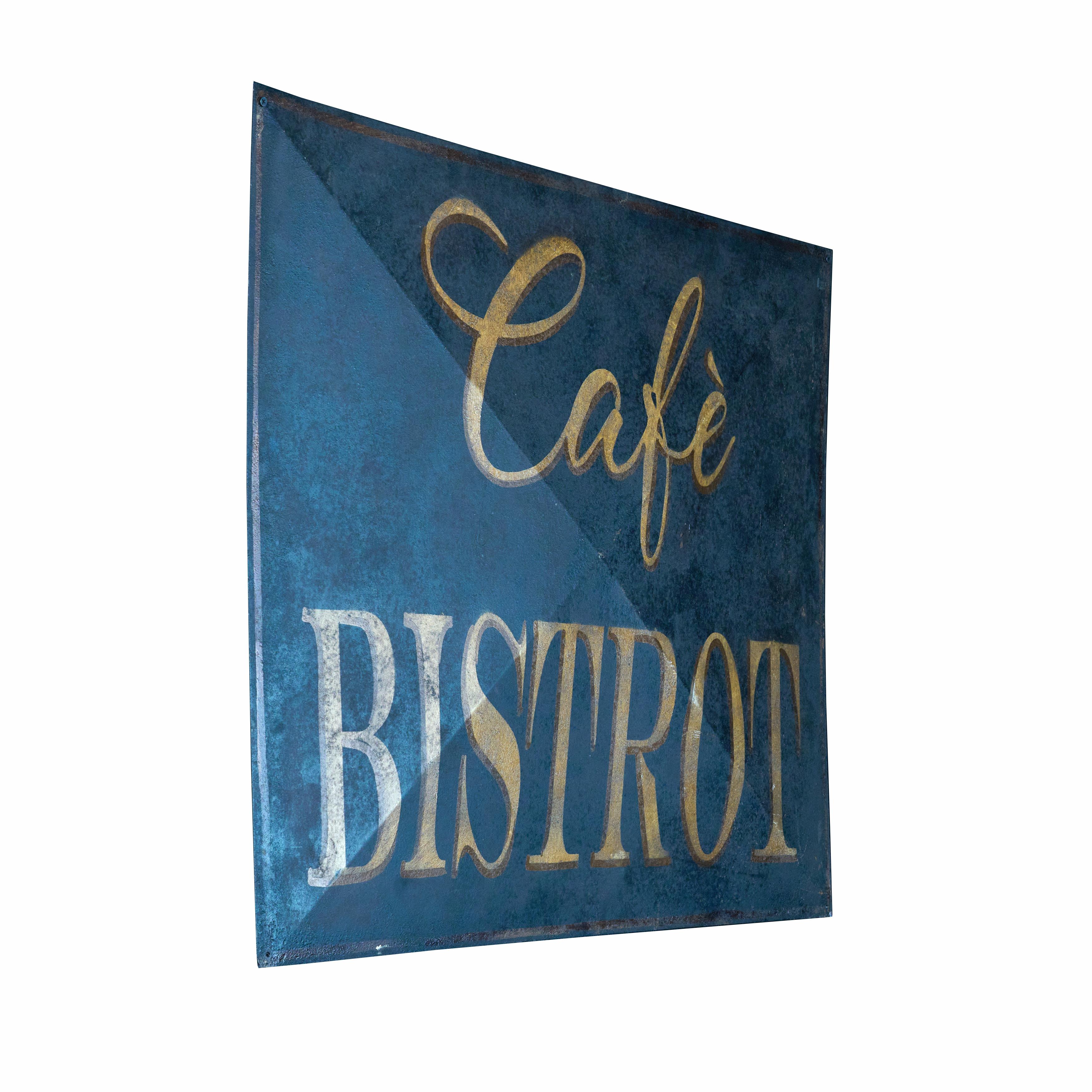 Original Cafe-Bistro-Schild. Fantastisches Aussehen mit unglaublicher Farbe und Patina. Toller Zustand. 

