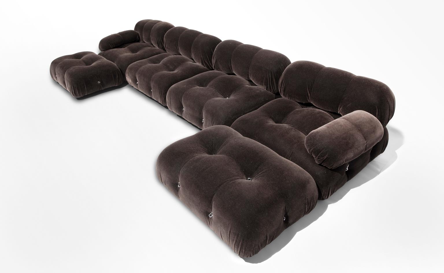 This Mario Bellini Capaleona modular sofa is extraordinary and unique in that it is original with the hallmark rich dark brown Mid-Century Modern color, luschious dense fabric and comforting, yet supportive construction. Unlike current Capaleona