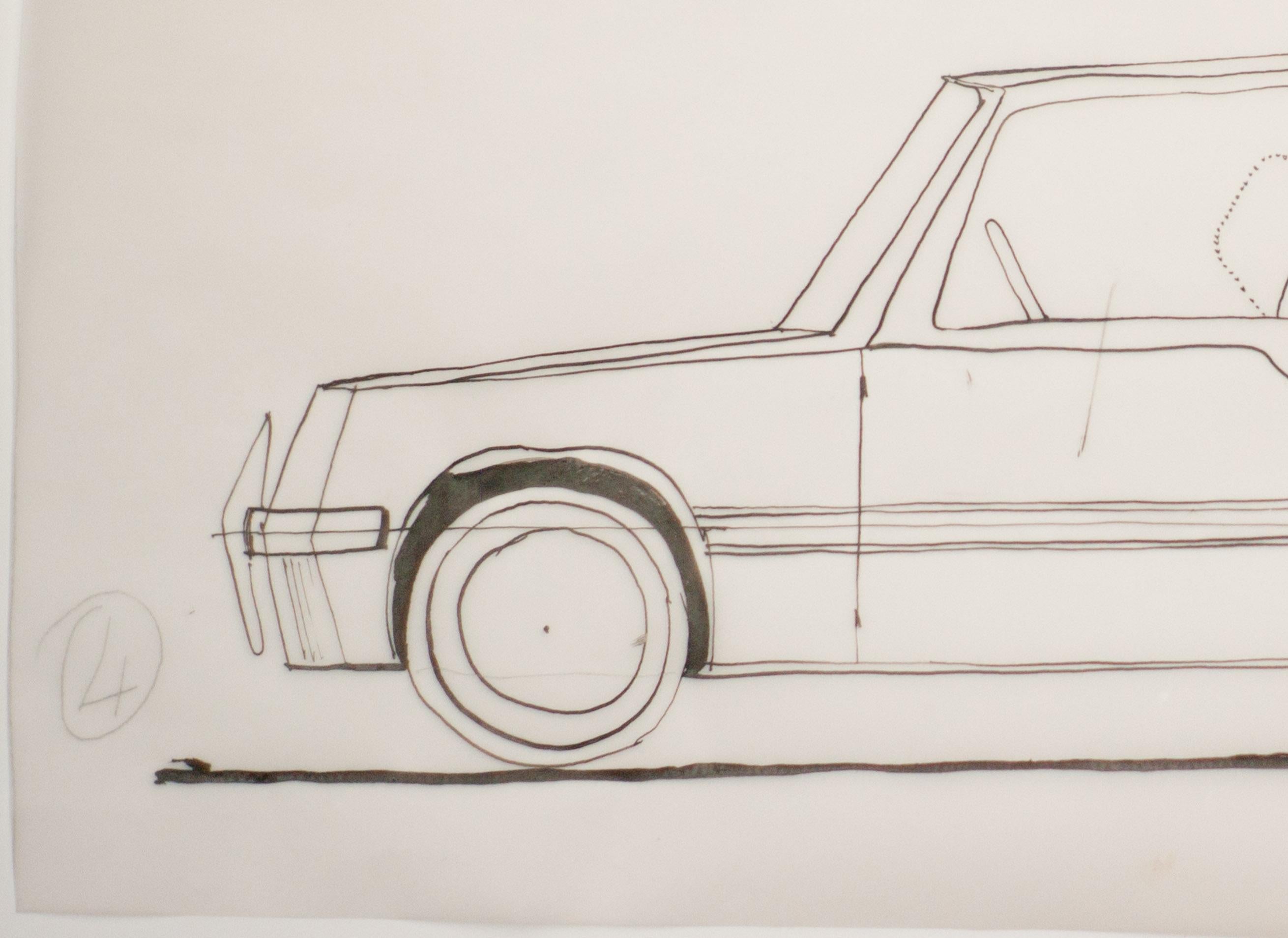 Dessin original de 1952 de Gio Ponti pour Touring Carrozzeria, Milan
Fusion rare de l'innovation automobile et de la maîtrise du design italien, ce dessin conceptuel original de 1952 a été créé par le légendaire architecte et designer Gio Ponti pour