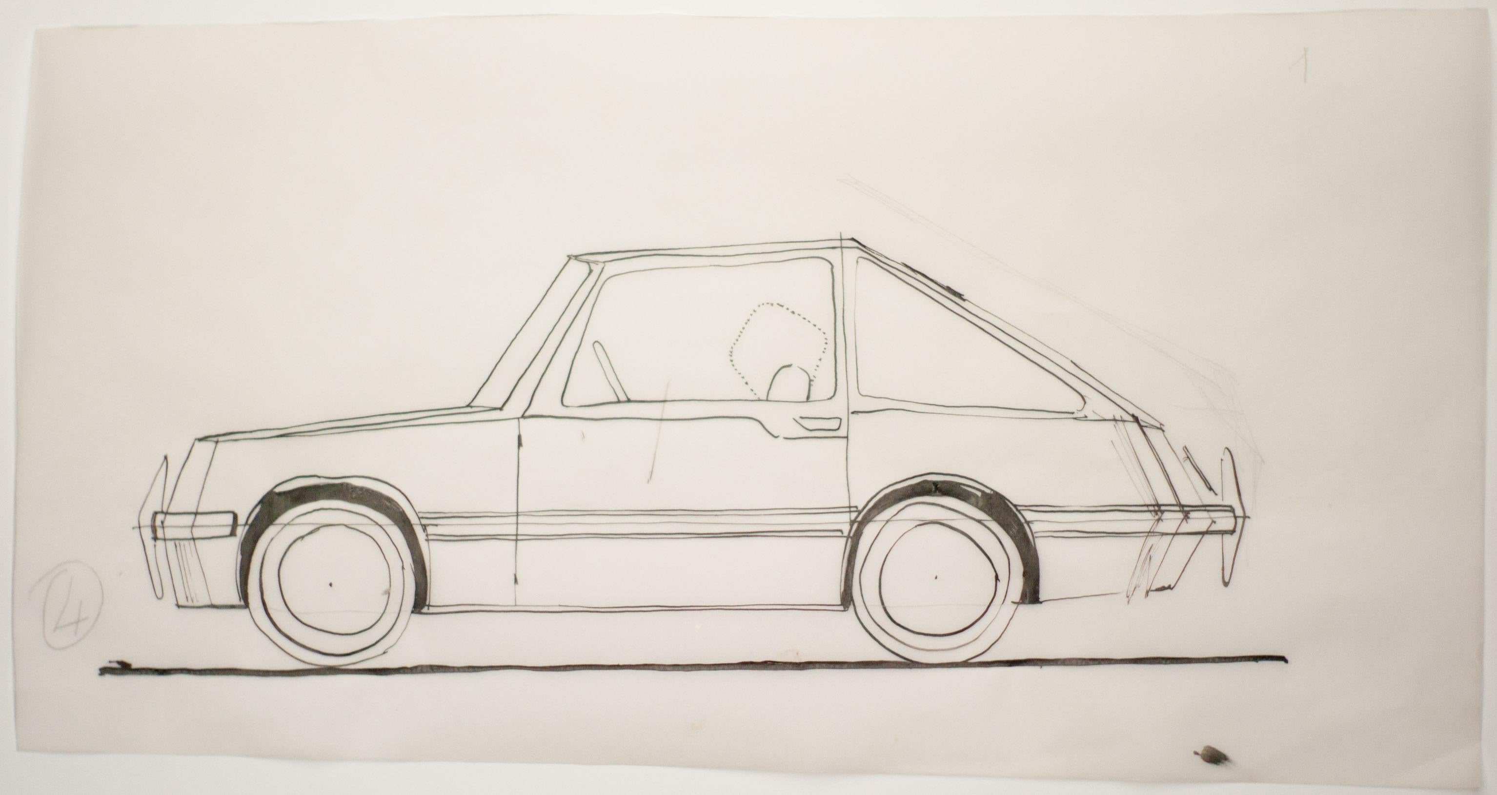 Mid-Century Modern Original Car Design Drawing by Gio Ponti for Touring Carrozzeria Milan, 1952 For Sale
