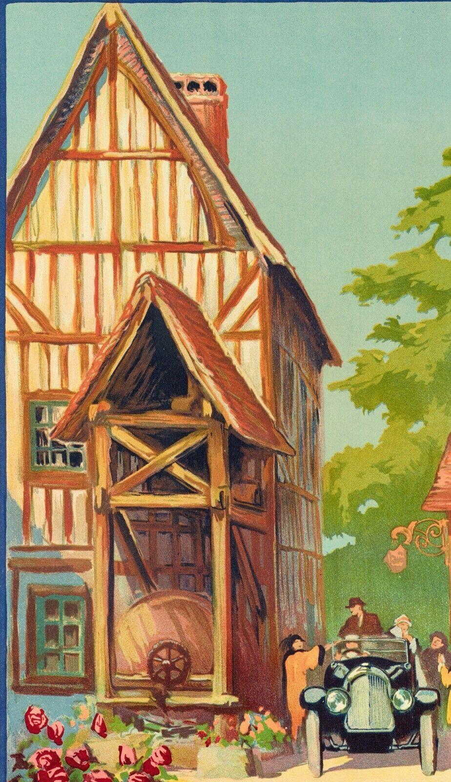Alo, Vintage-Reiseplakat im Art déco-Stil, Pont Audemer, Normandie, Klassisches Auto, 1922 (Französisch) im Angebot