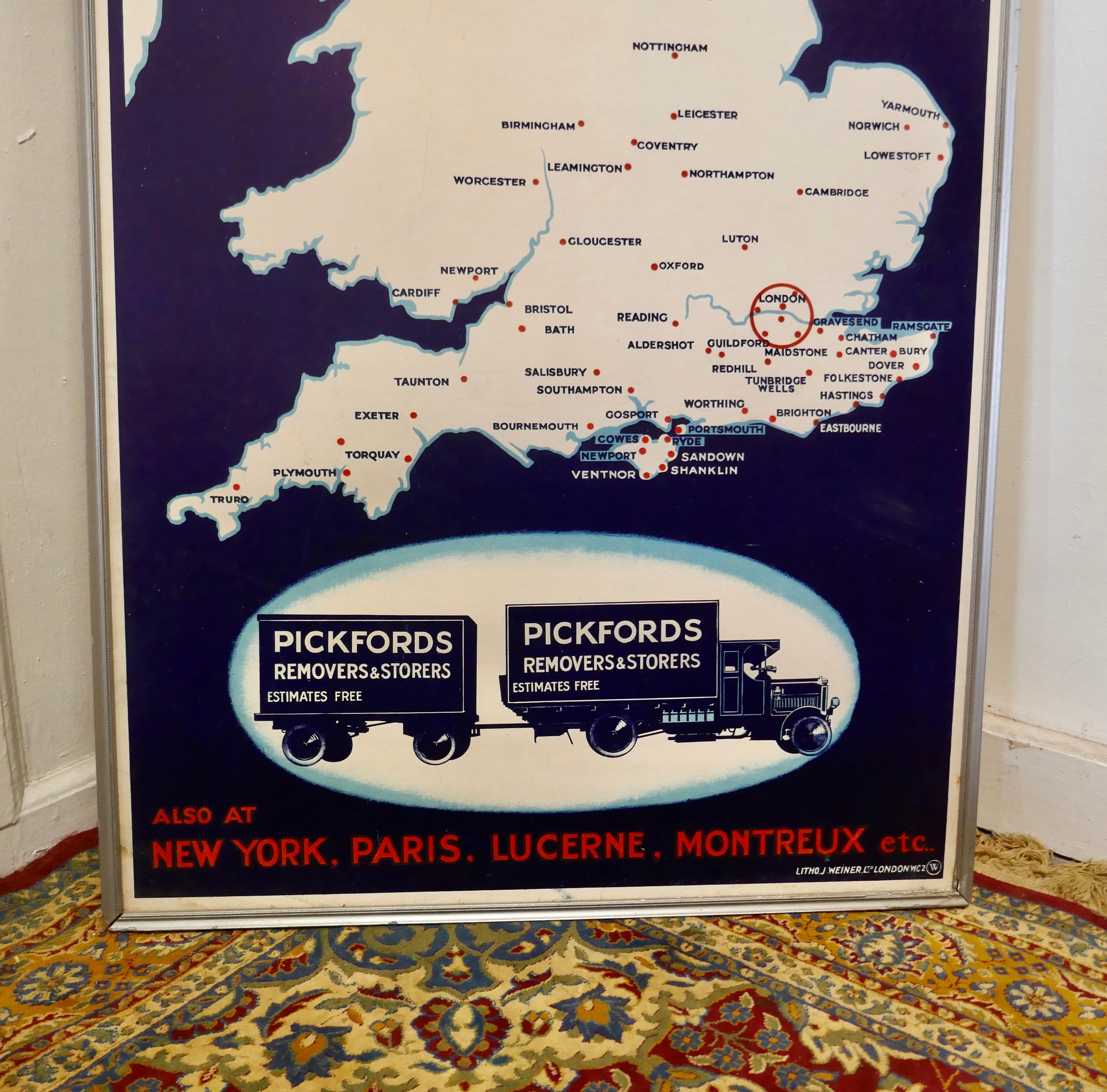 Original Card Map Poster, Pickfords Depositories In Good Condition For Sale In Chillerton, Isle of Wight
