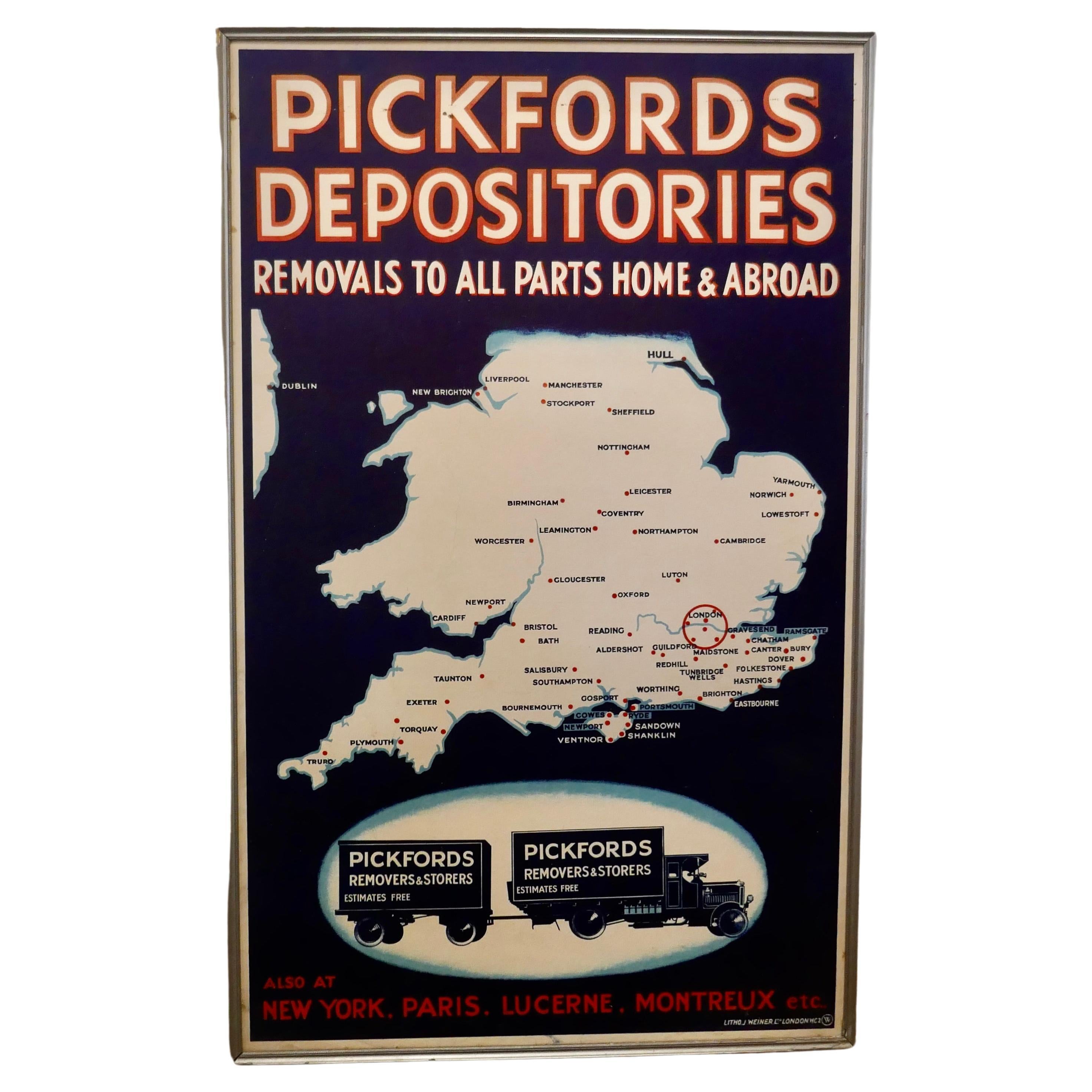 Original Card Map Poster, Pickfords Depositories For Sale