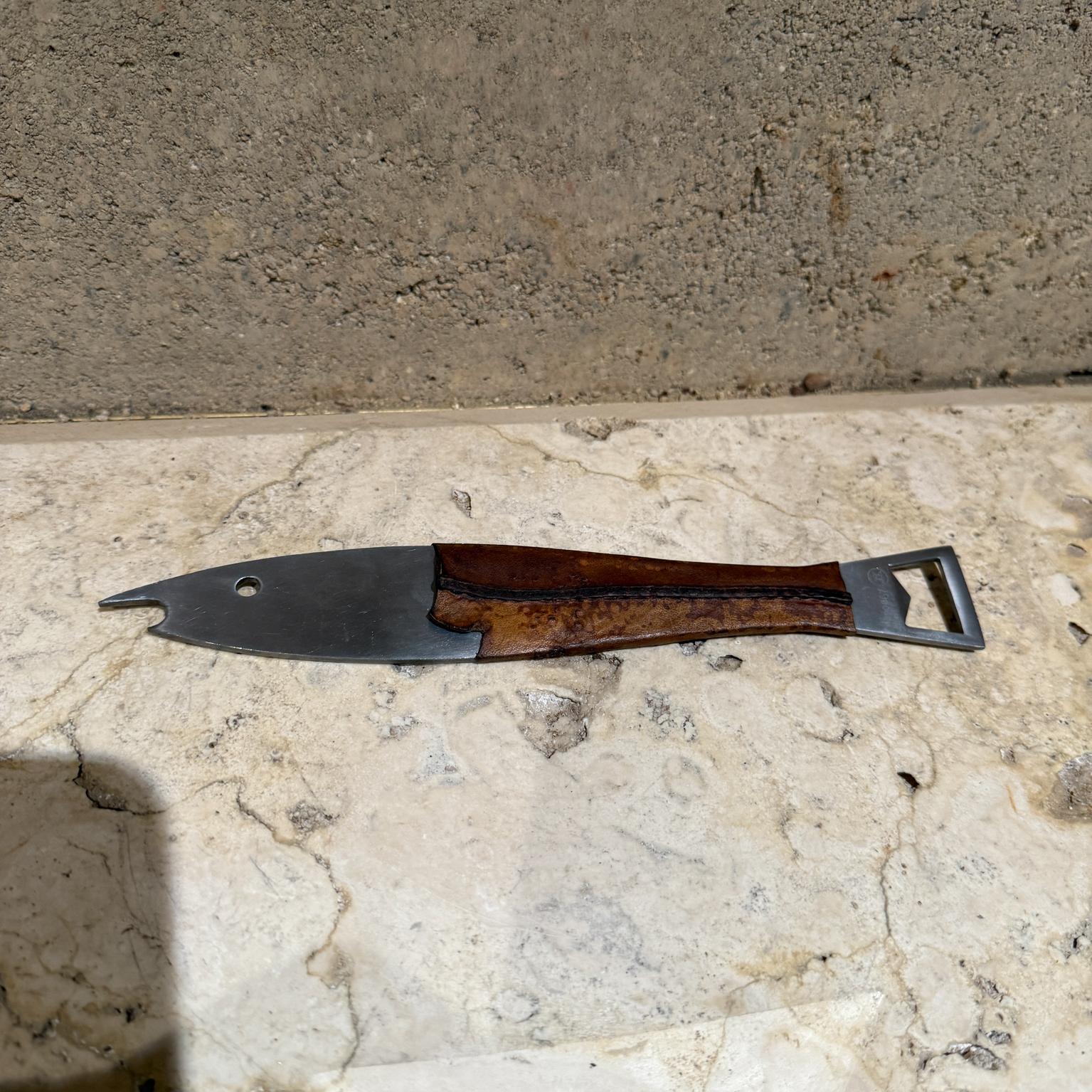 Mid-Century Modern Original Carl Aubock Neptune Fish Bottle Opener Leather Handle Austria Mid Centu For Sale