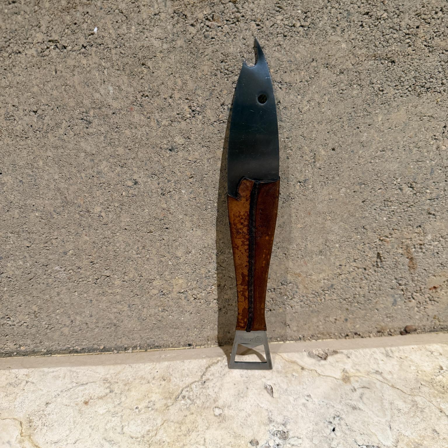 German Original Carl Aubock Neptune Fish Bottle Opener Leather Handle Austria Mid Centu For Sale