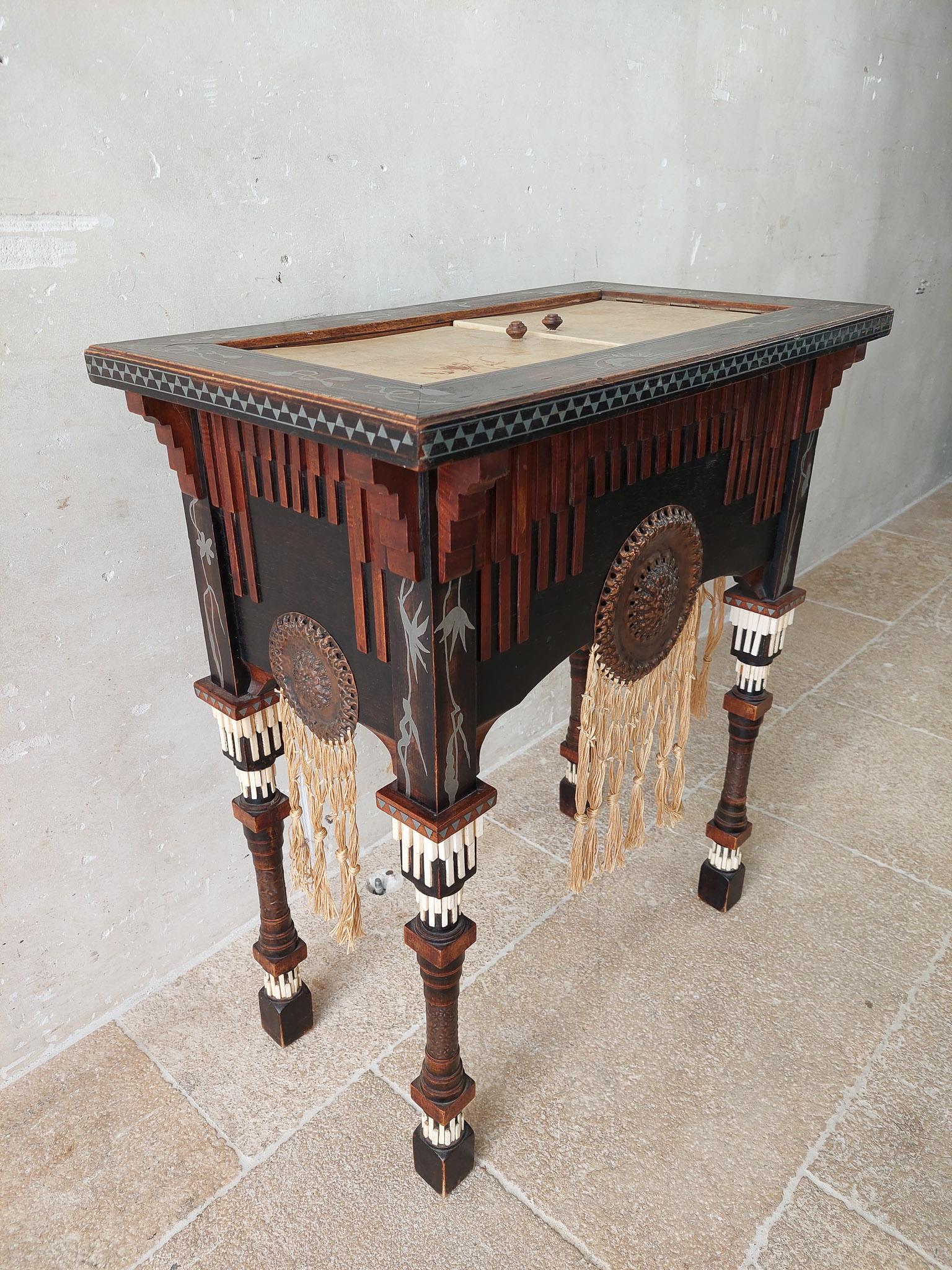 Original Carlo Bugatti Tea Table, Sewing Table, Cabinet, Late 19th Century 4