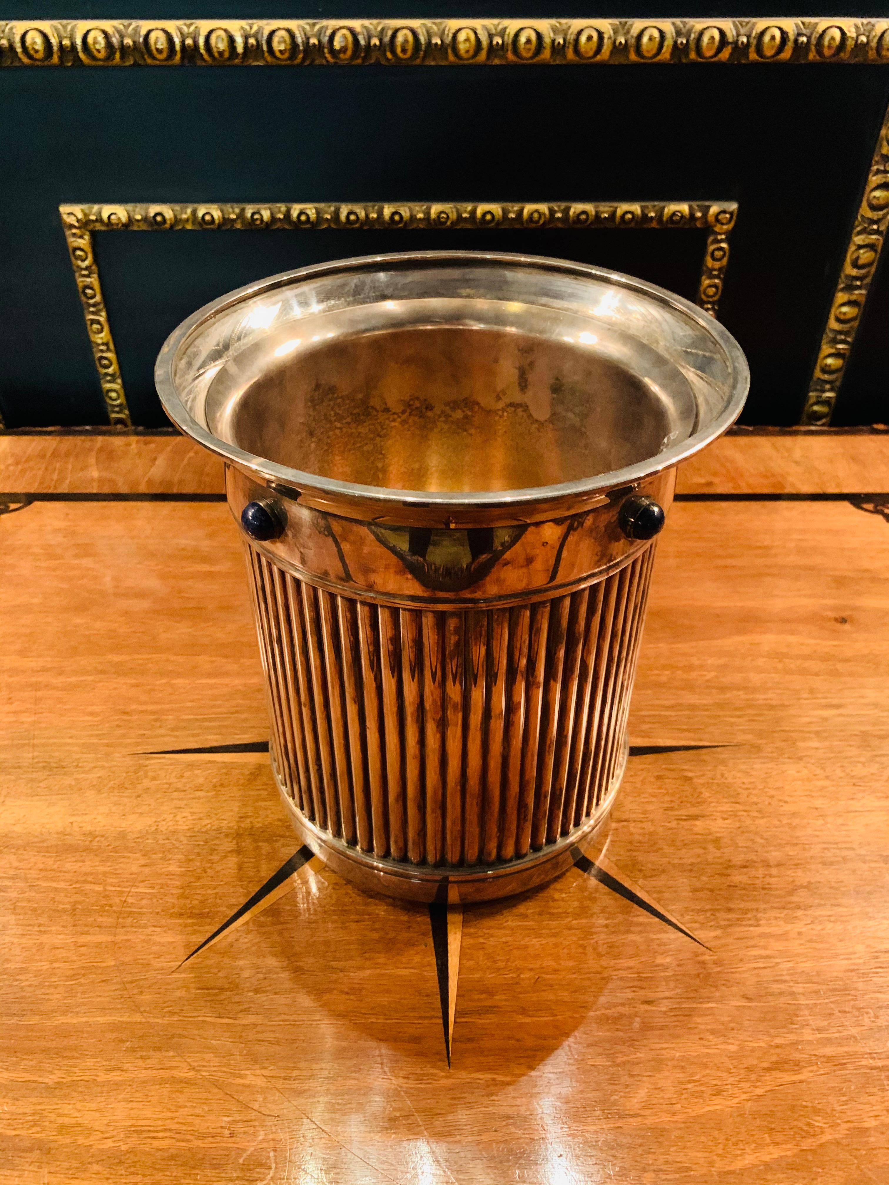Art Nouveau Original Cartier Ice Bucket with Insert Framed with Lapis Lazuli Stones