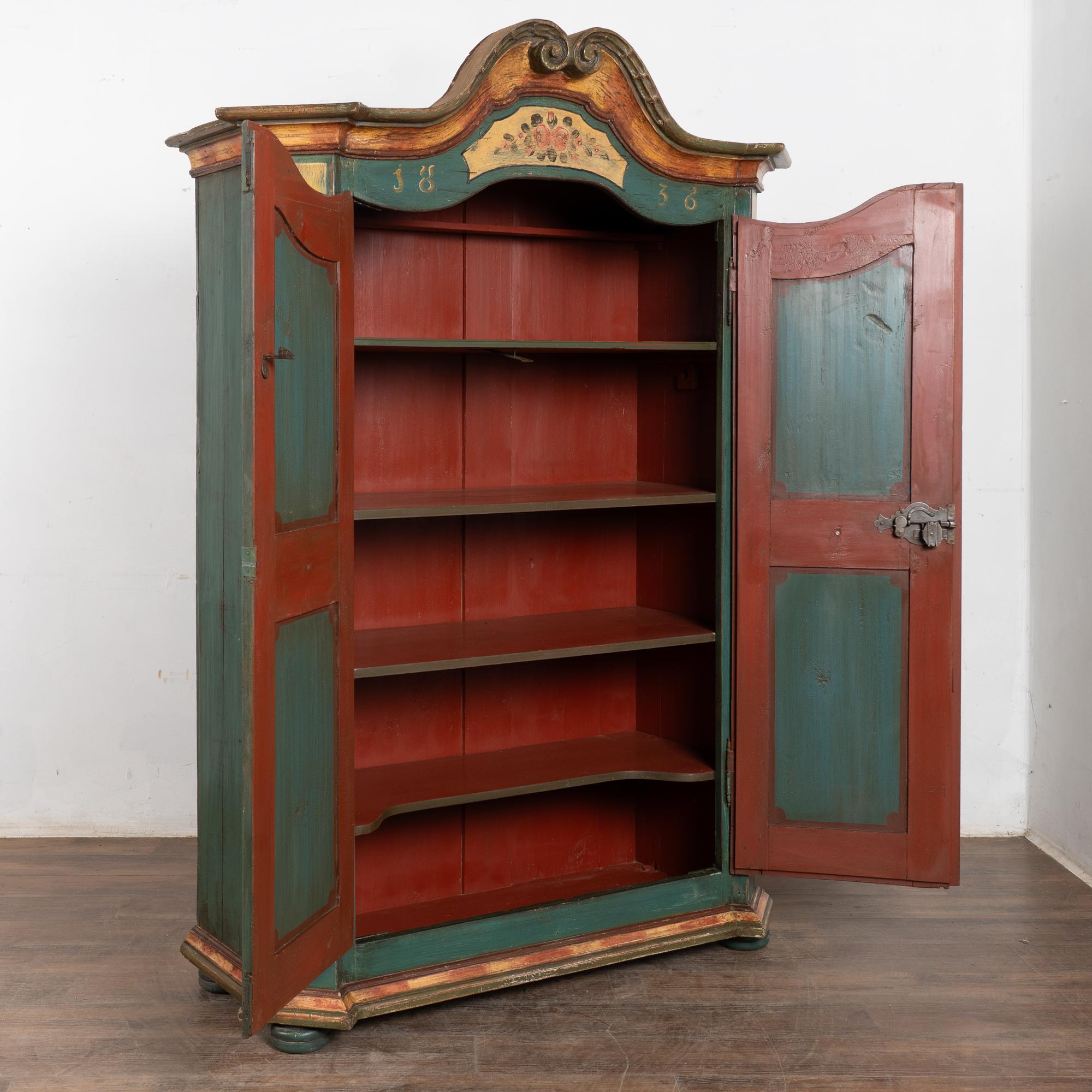 Folk Art Original Carved and Painted Austrian Armoire or Shrunk, dated 1836 For Sale