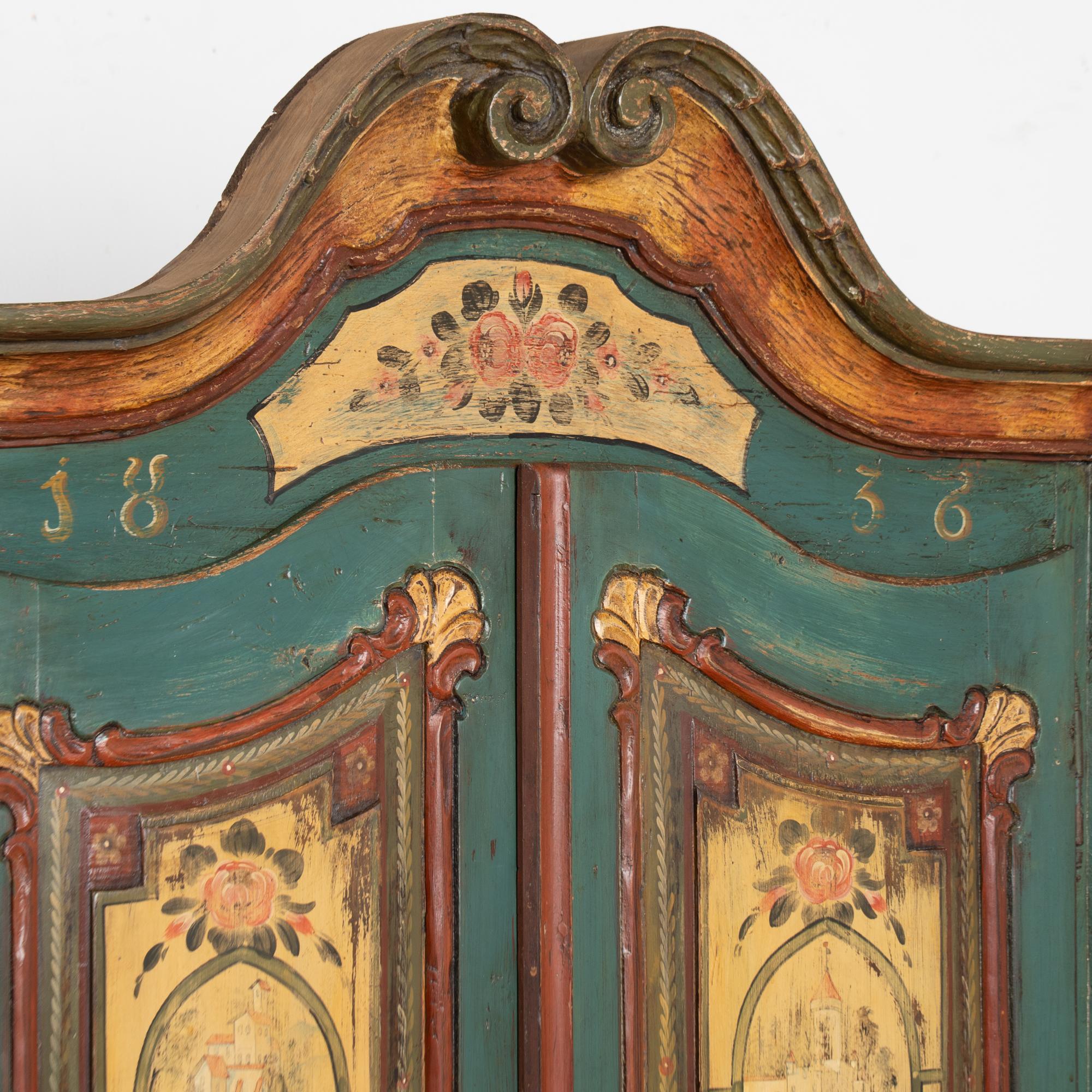 Original Carved and Painted Austrian Armoire or Shrunk, dated 1836 In Fair Condition For Sale In Round Top, TX
