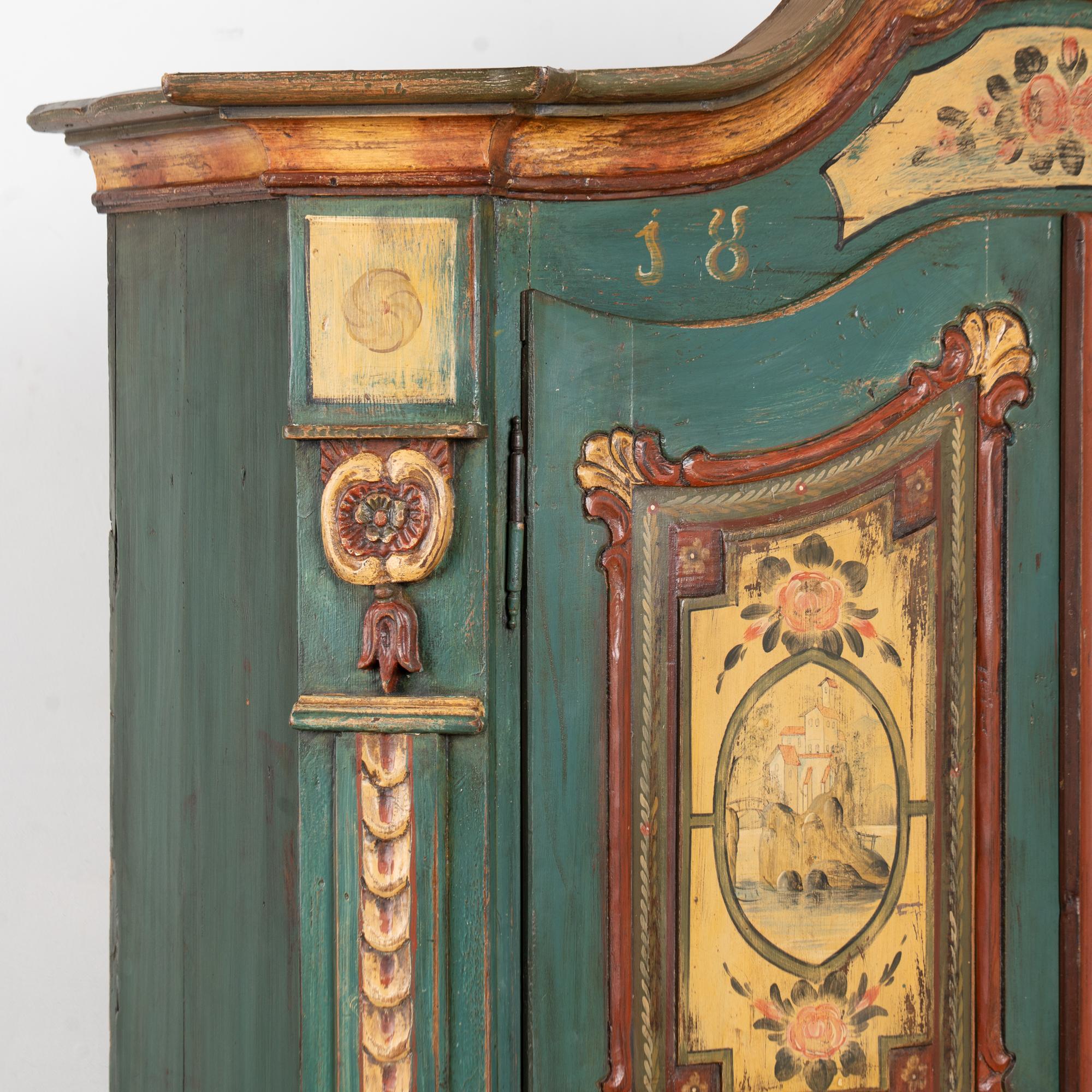 Pine Original Carved and Painted Austrian Armoire or Shrunk, dated 1836 For Sale