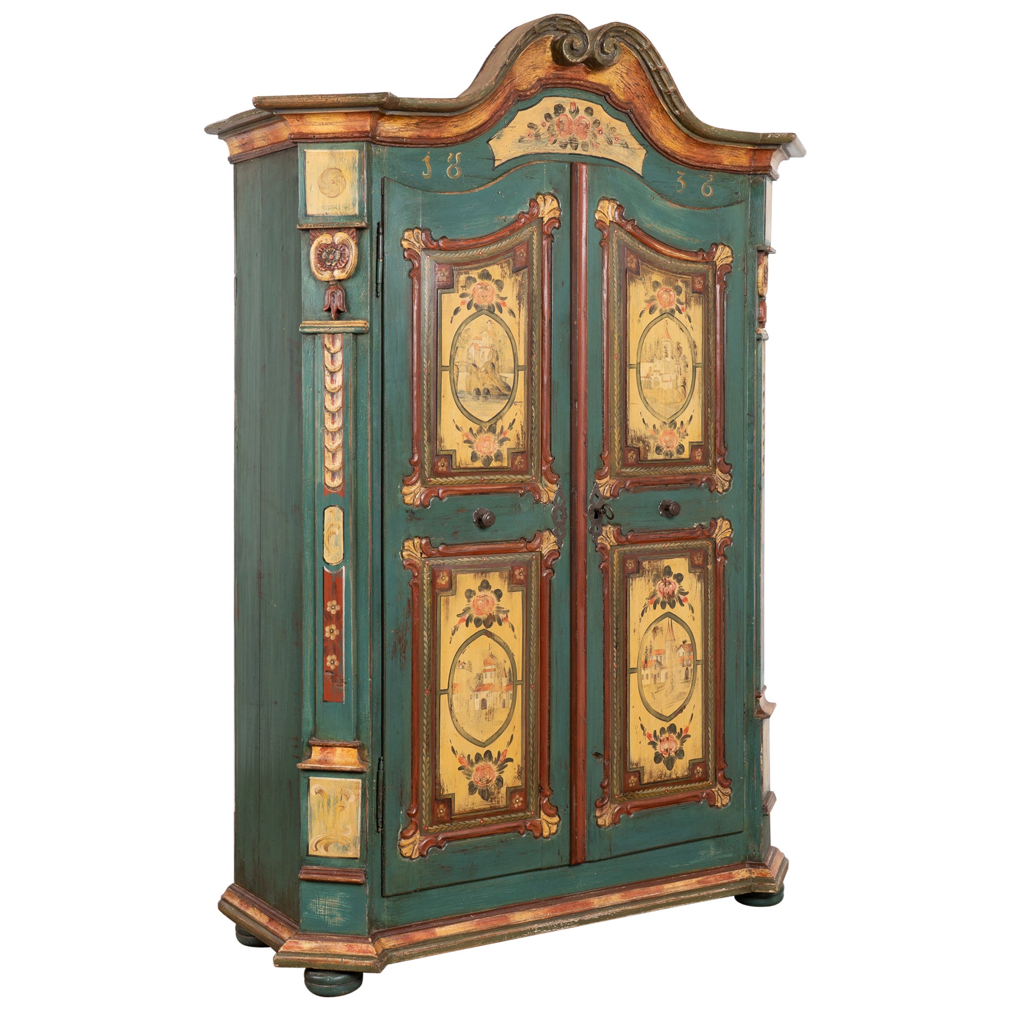 Original Carved and Painted Austrian Armoire or Shrunk, dated 1836 For Sale