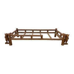 Original Carved Wooden Daybed or Bed, Decorated with Bears circa 1980