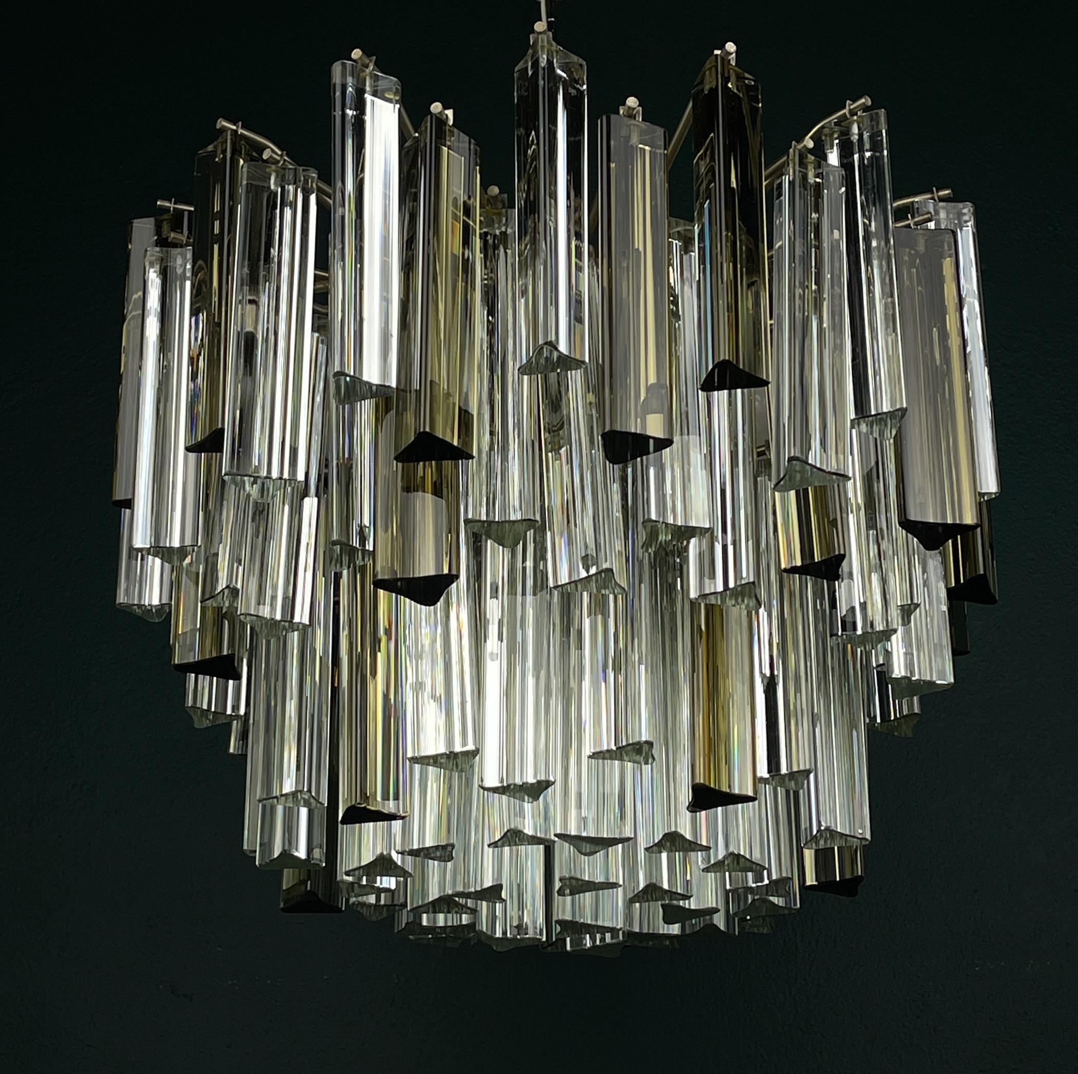 Original cascade Murano glass Crystal Prism Chandelier from Venini, Italy 1970s For Sale 5