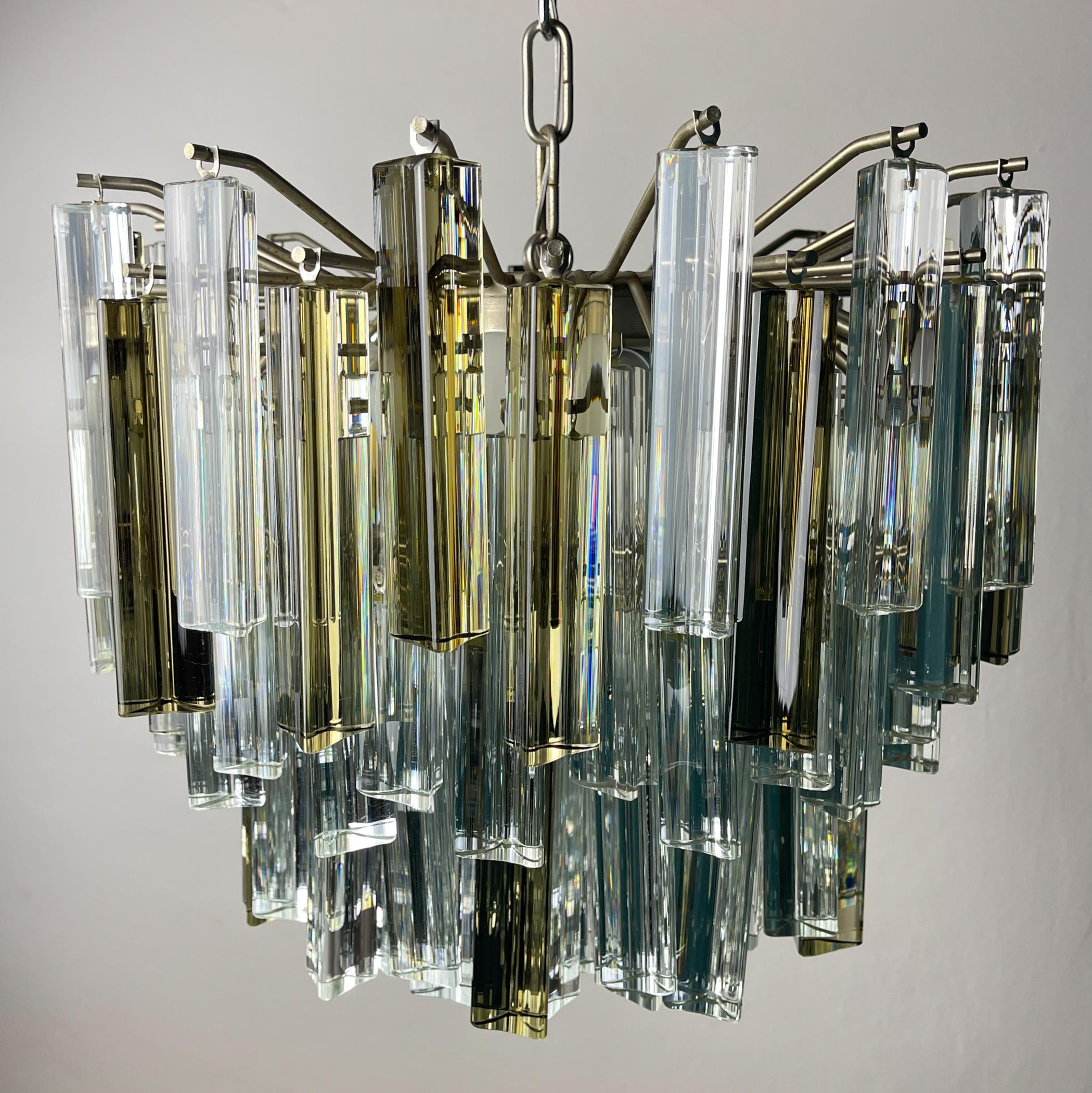 Original cascade Murano glass Crystal Prism Chandelier from Venini, Italy 1970s For Sale 8