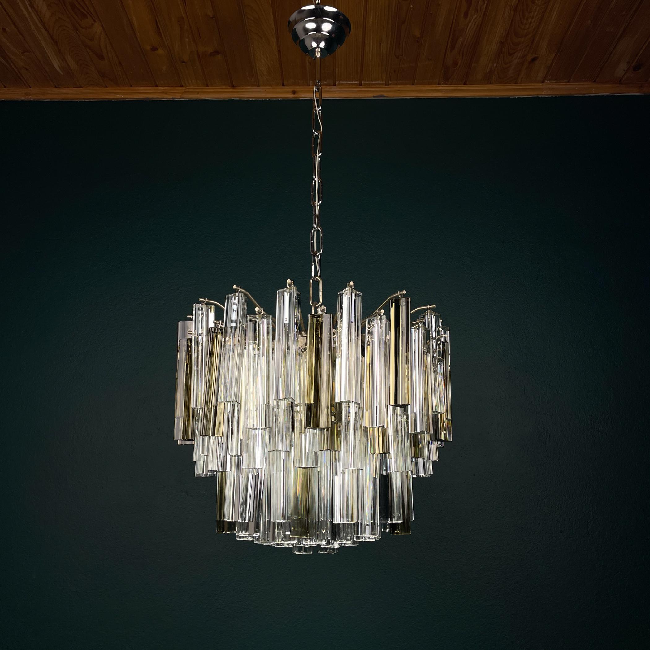 Original cascade Murano glass Crystal Prism Chandelier from Venini, Italy 1970s For Sale 10
