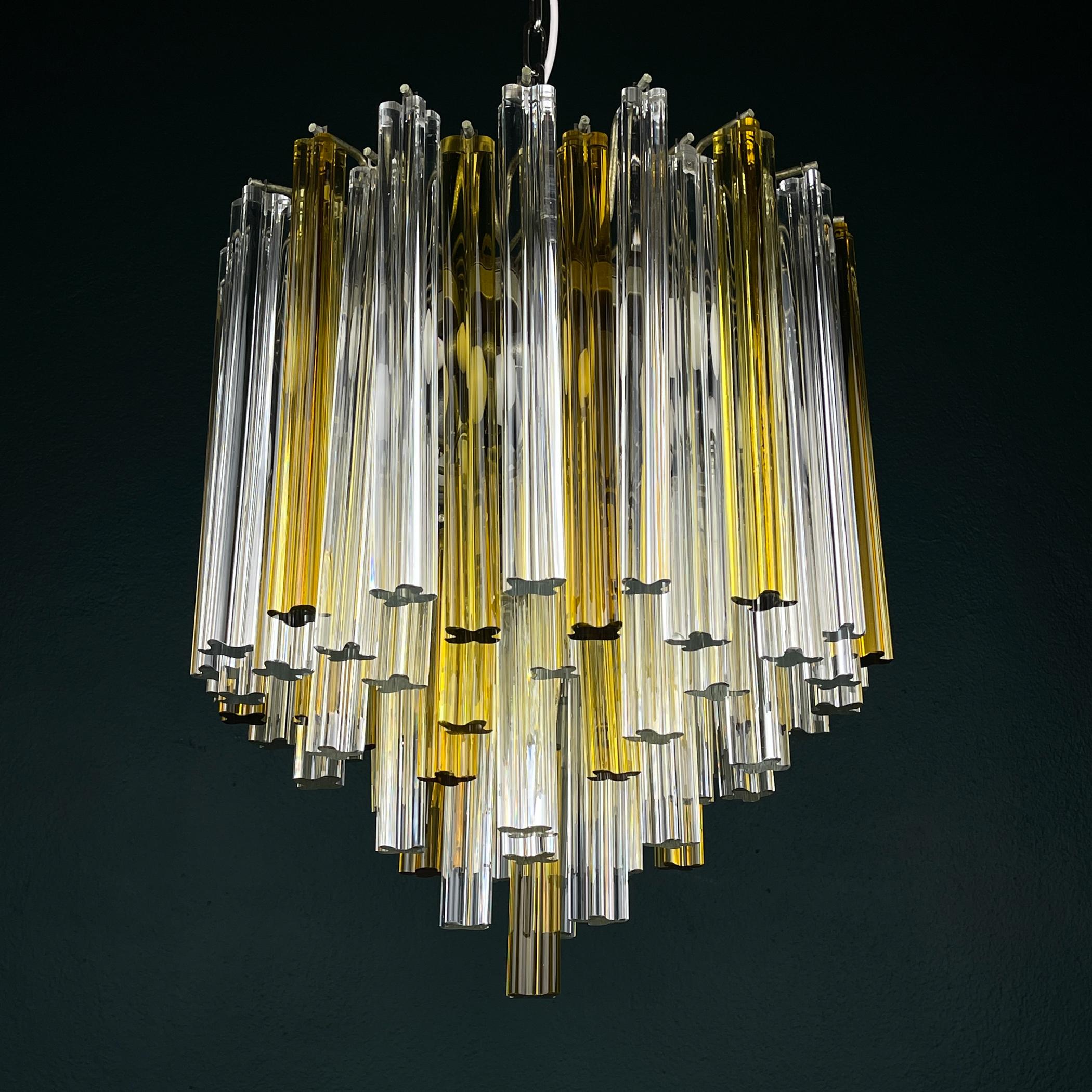 Mid-Century moderno Lampadario Prisma in cristallo di Murano a cascata originale di Venini, Italia anni '70 in vendita