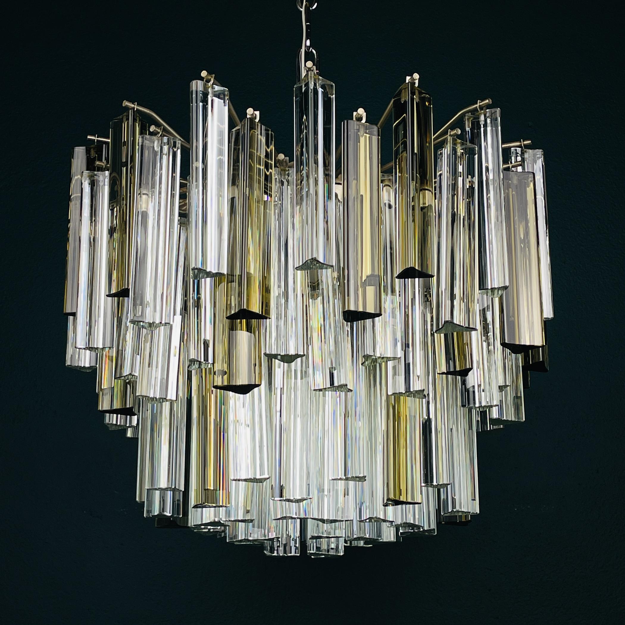 Mid-Century Modern Original cascade Murano glass Crystal Prism Chandelier from Venini, Italy 1970s For Sale