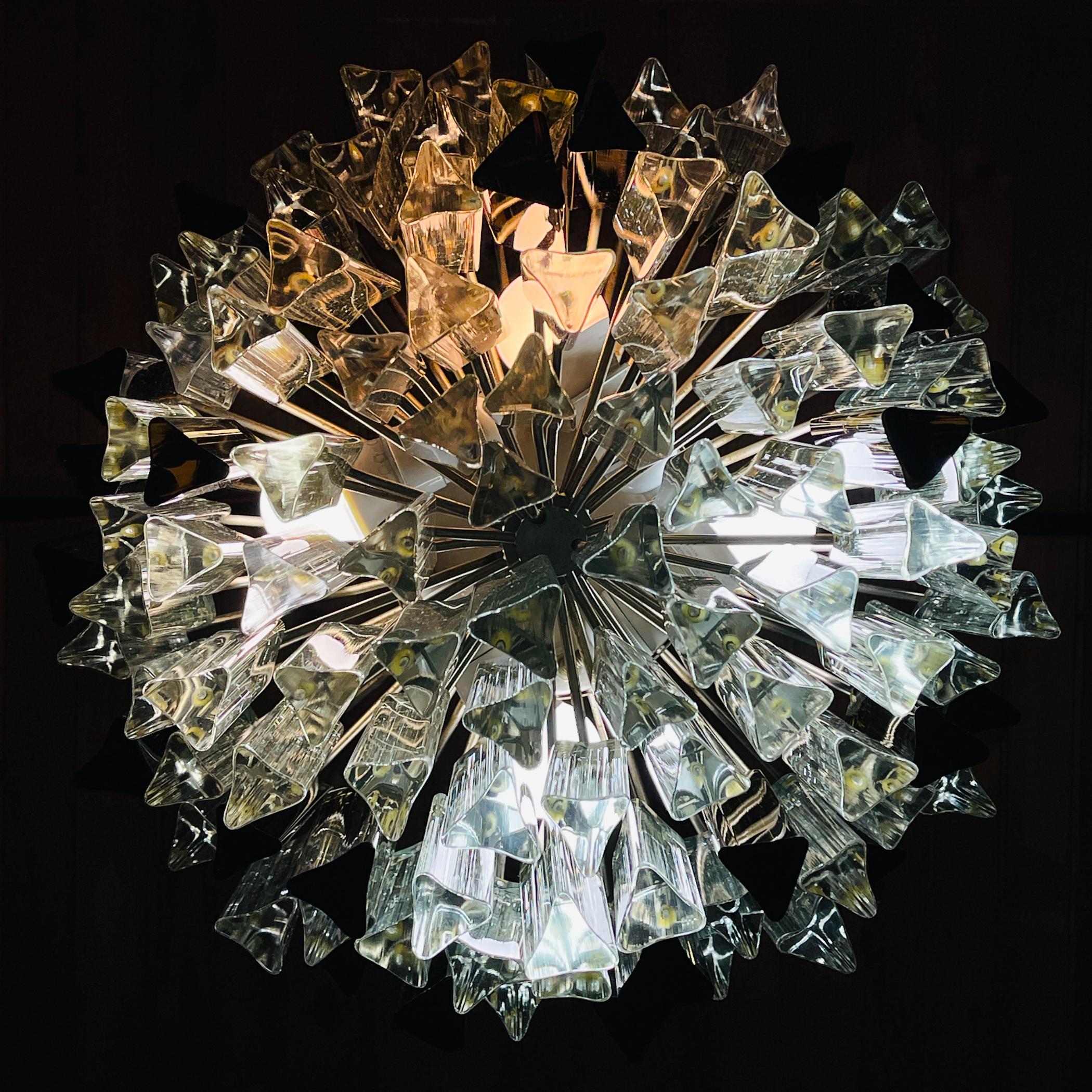 Italian Original cascade Murano glass Crystal Prism Chandelier from Venini, Italy 1970s For Sale