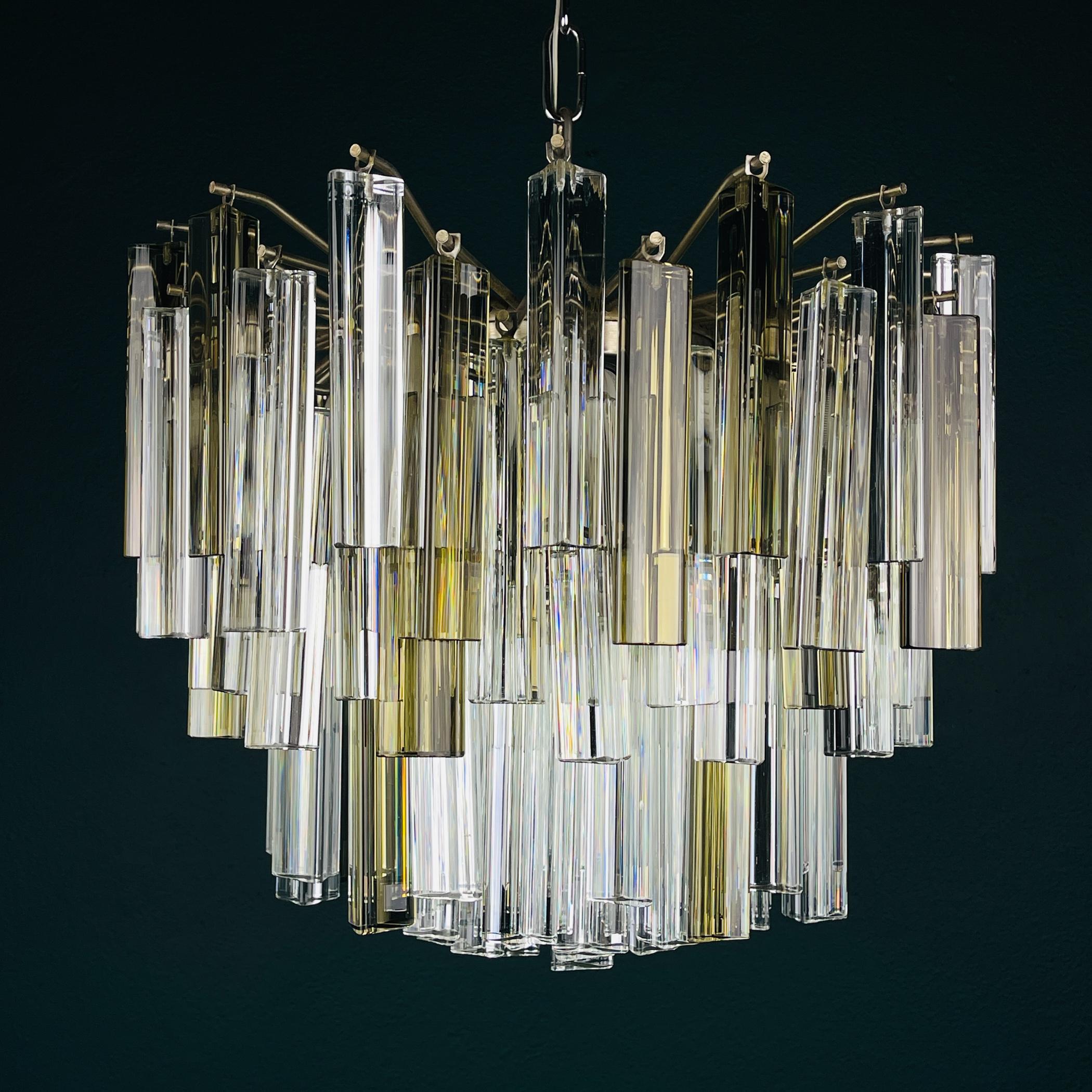 20th Century Original cascade Murano glass Crystal Prism Chandelier from Venini, Italy 1970s For Sale