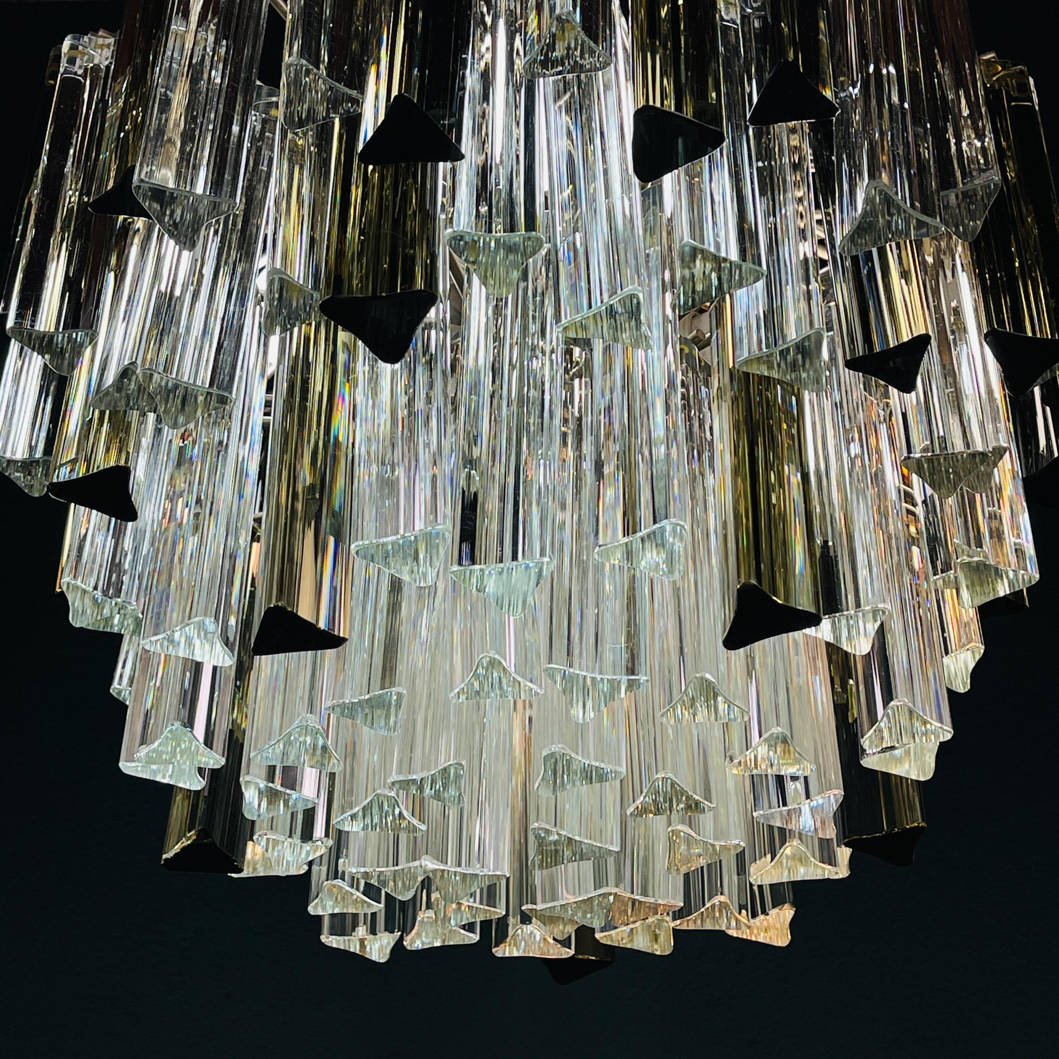 Murano Glass Original cascade Murano glass Crystal Prism Chandelier from Venini, Italy 1970s For Sale