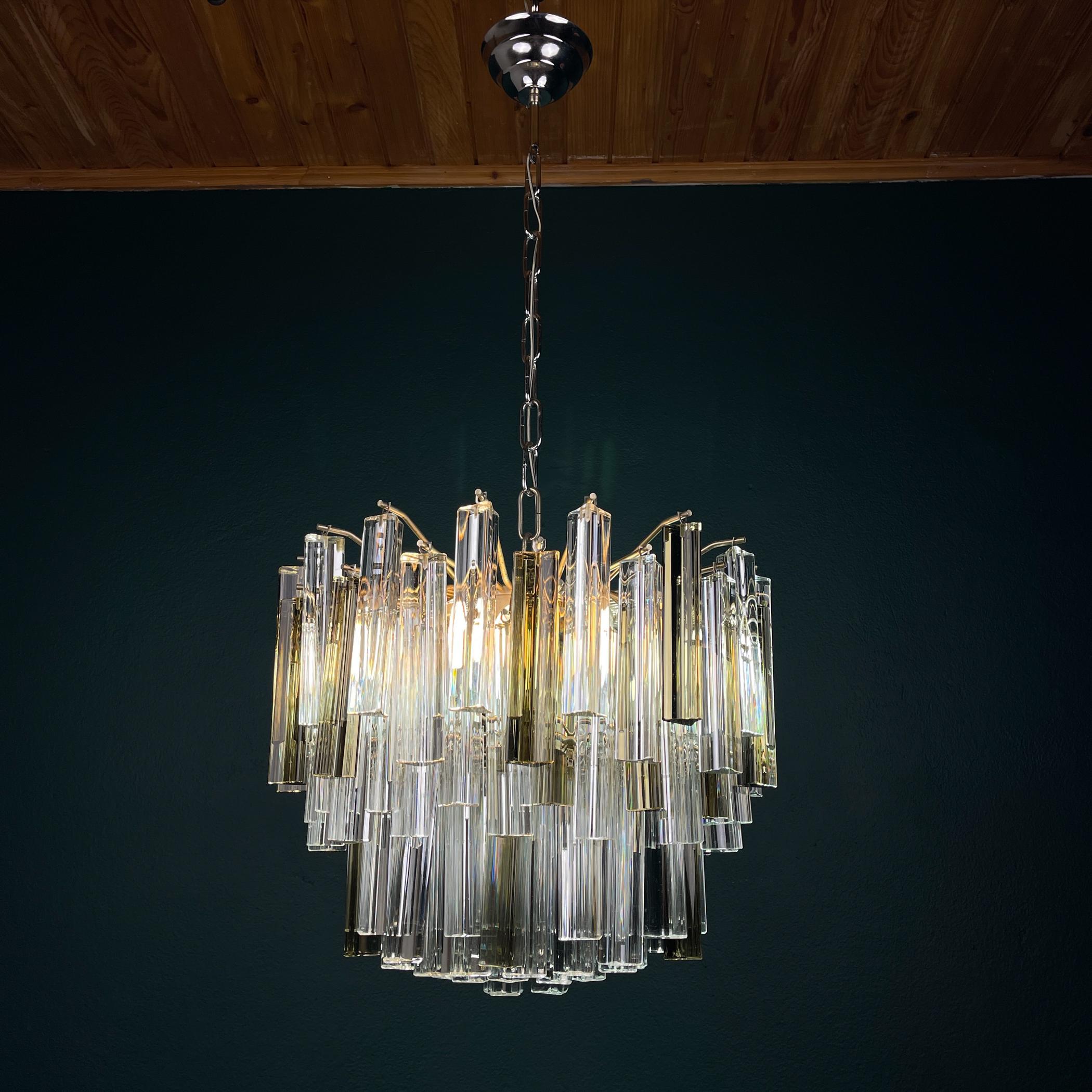 Original cascade Murano glass Crystal Prism Chandelier from Venini, Italy 1970s For Sale 2