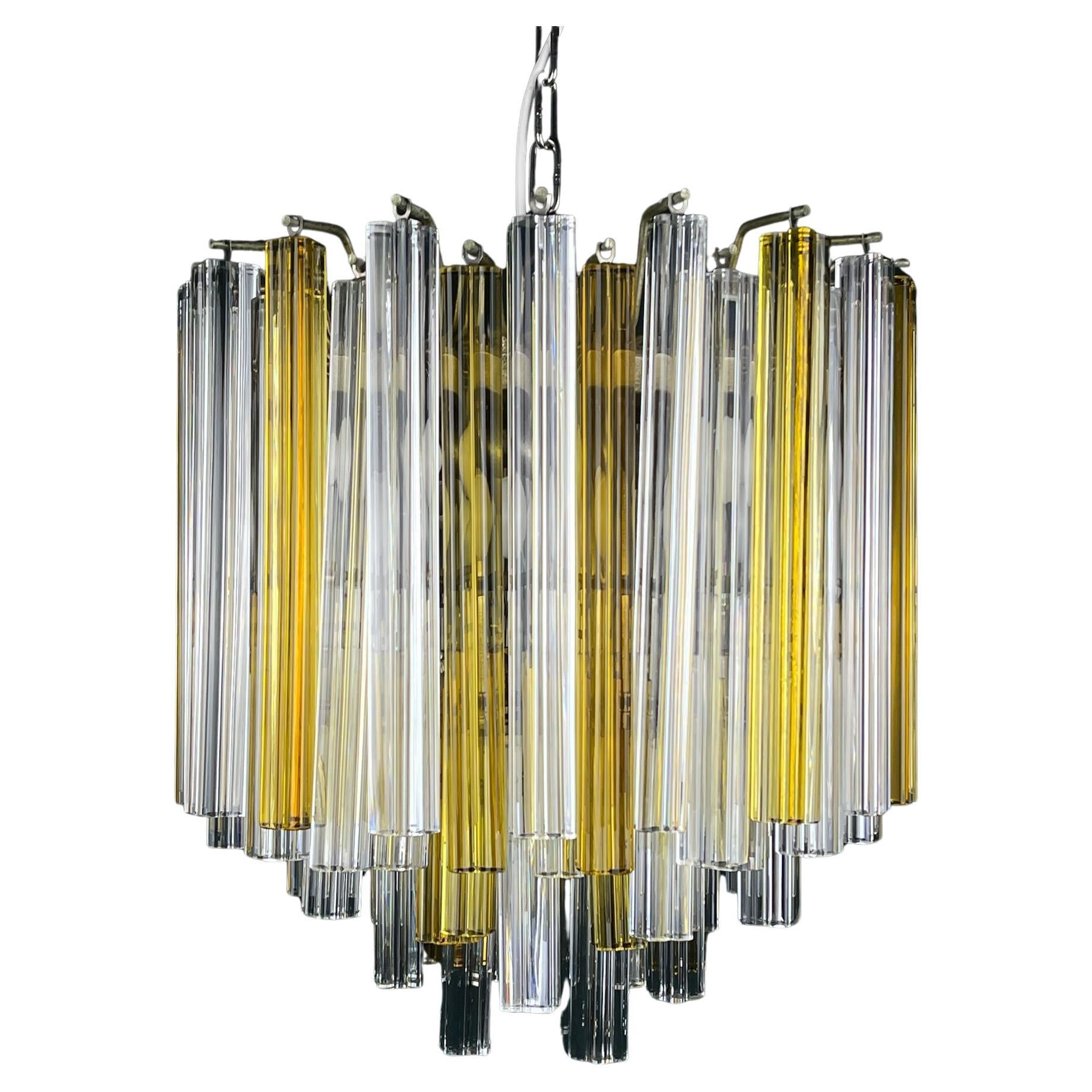 Original cascade Murano glass Crystal Prism Chandelier from Venini, Italy 1970s