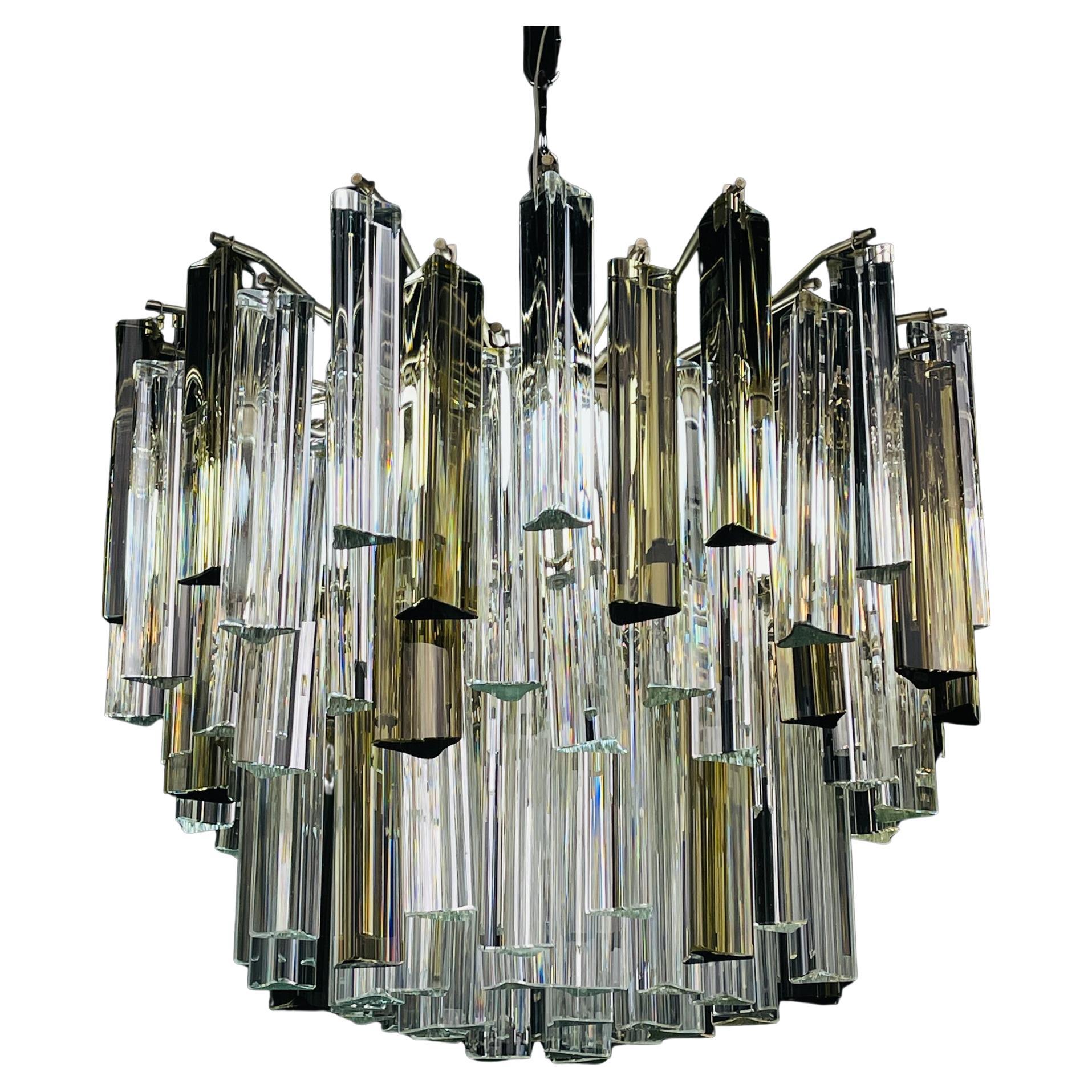 Original cascade Murano glass Crystal Prism Chandelier from Venini, Italy 1970s For Sale