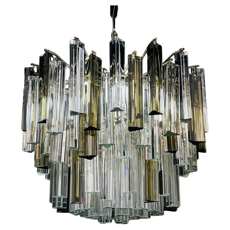 Original cascade Murano glass Crystal Prism Chandelier from Venini