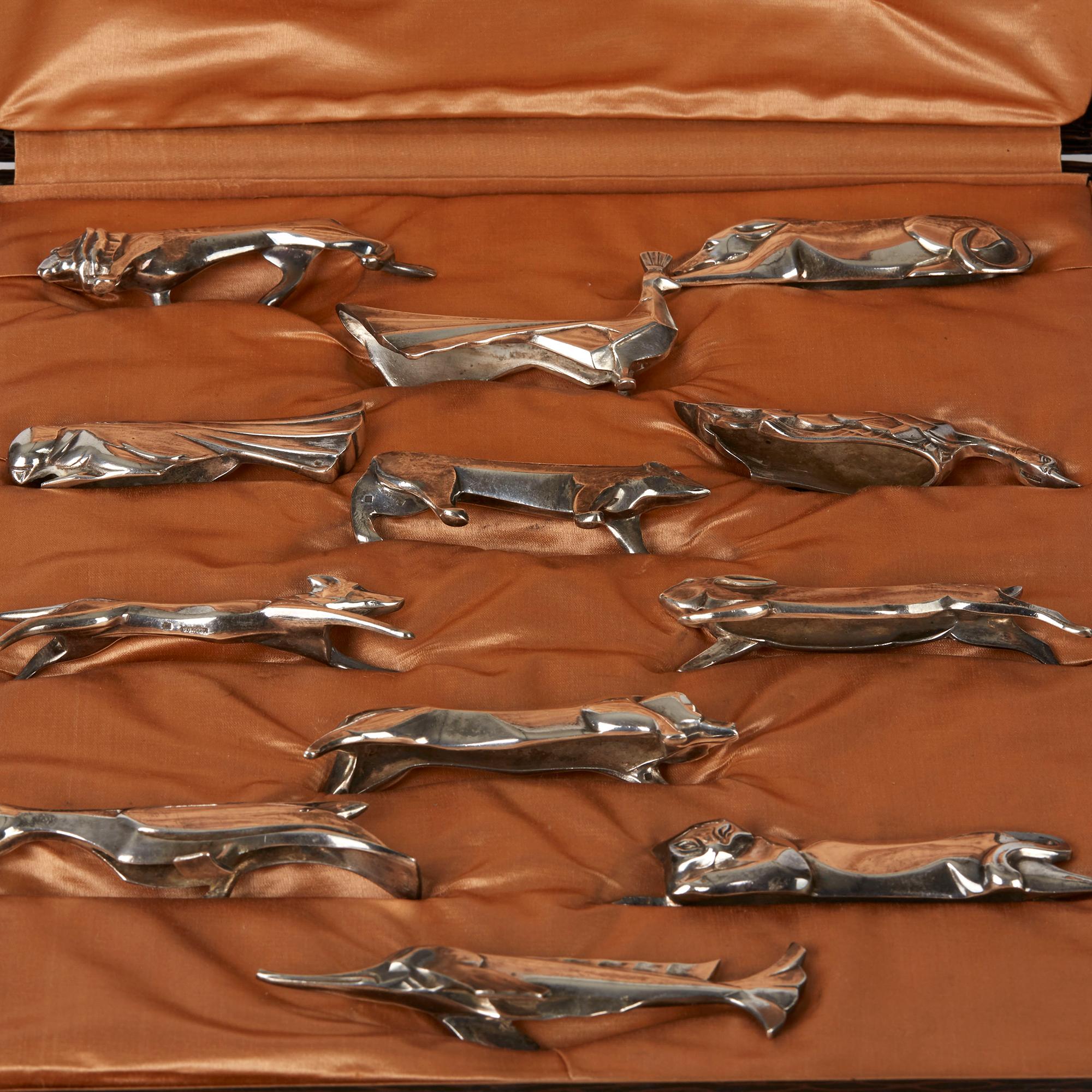 Scandinavian Original Cased Set of 12 Sandoz Gallia Animal Knife Rests
