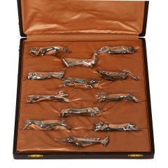 Original Cased Set of 12 Sandoz Gallia Animal Knife Rests