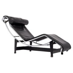 Retro Original Cassina Black Leather LC4 Chaise Lounge Chair by Le Corbusier 2006