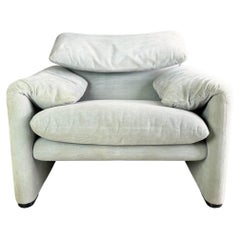 Vintage Original Cassina Maralunga Sessel Vico Magistretti Stoff türkis
