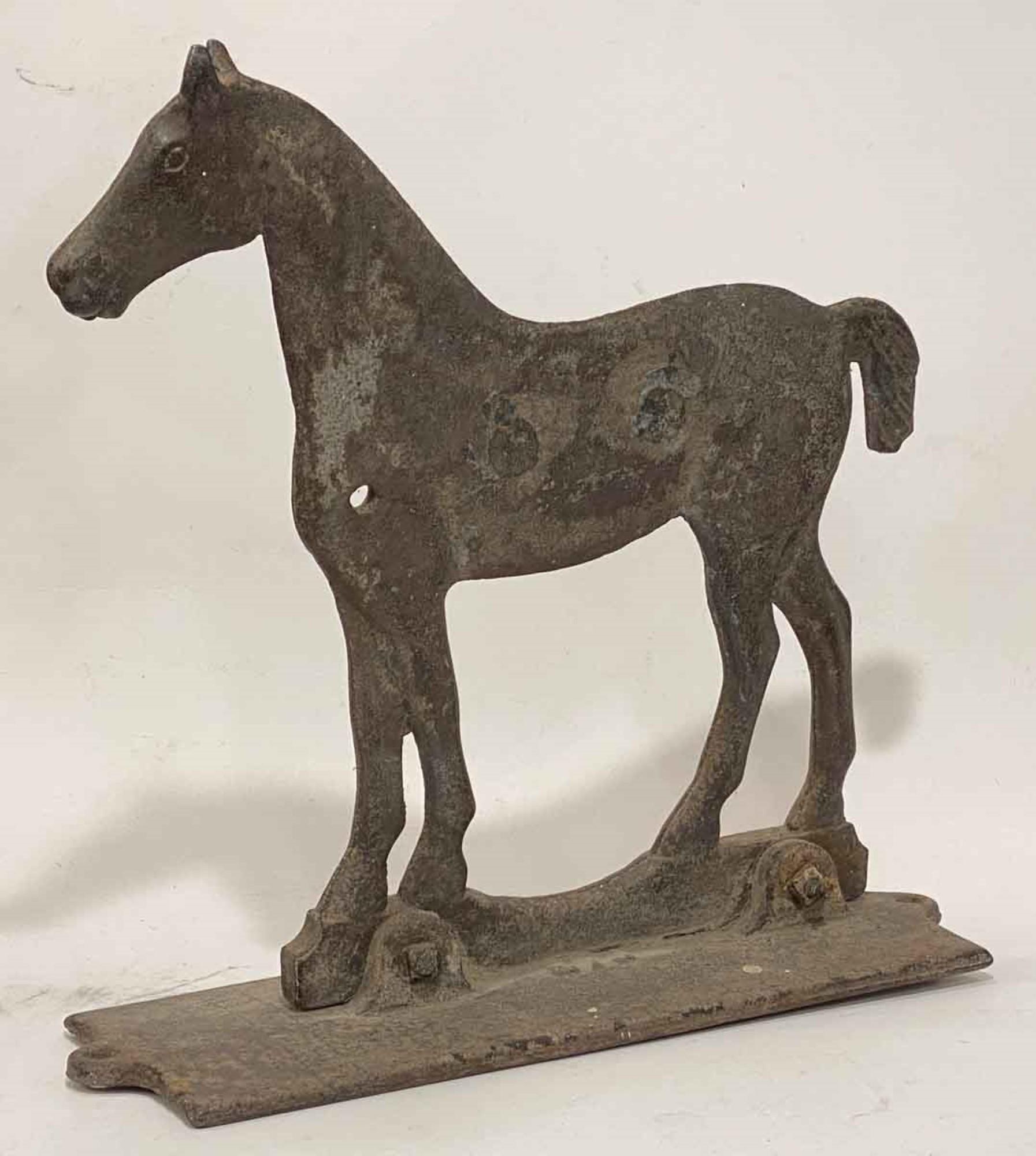 1920s Original Cast Iron Horse Windmill Weight with Bob-Tail and Original Base In Good Condition In New York, NY