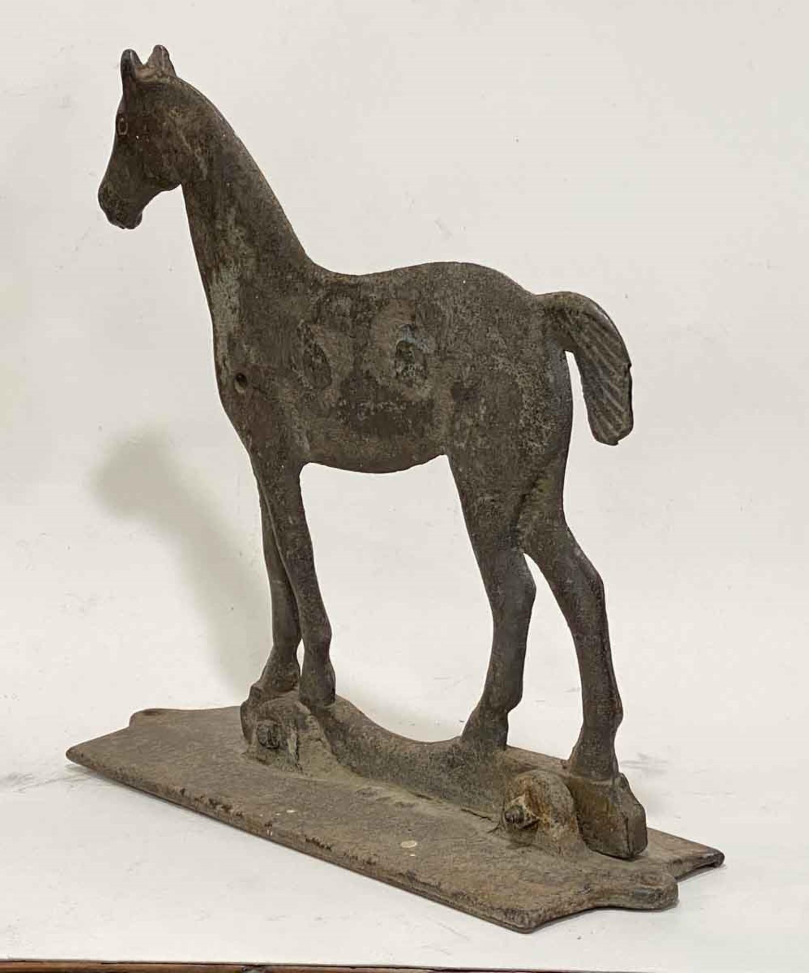 Early 20th Century 1920s Original Cast Iron Horse Windmill Weight with Bob-Tail and Original Base